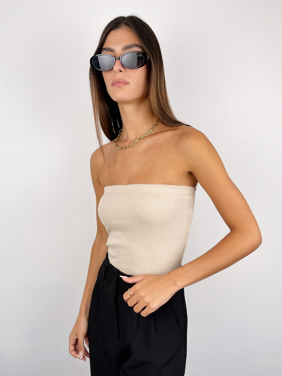 סטרפלס סריג בטקסטורת פסים - ITAY BRANDS