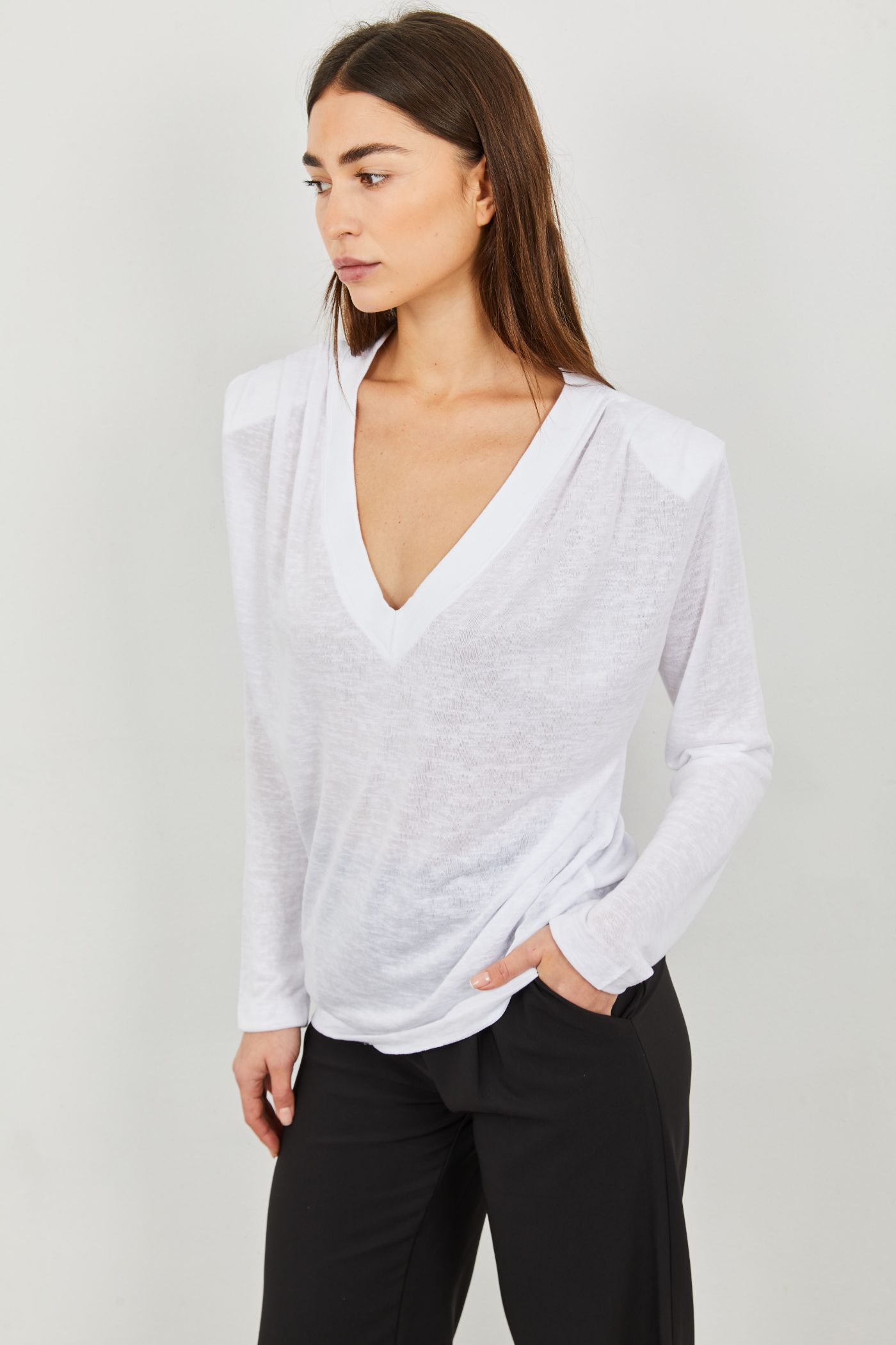 חולצת וי ארוכה כריות בכתפיים - ITAY BRANDS