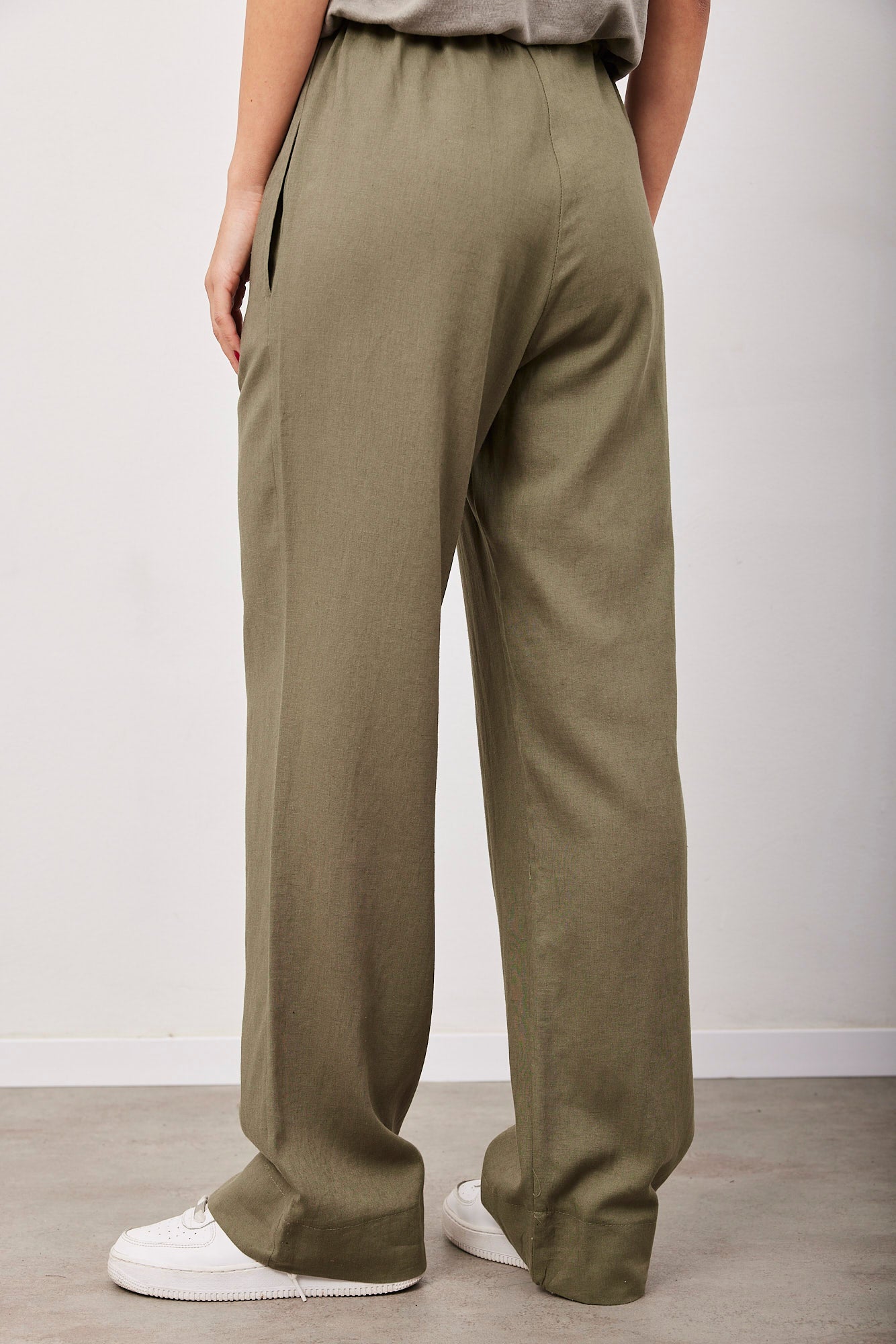 מכנסיים בשילוב פשתן בגזרה רחבה - ITAY BRANDS