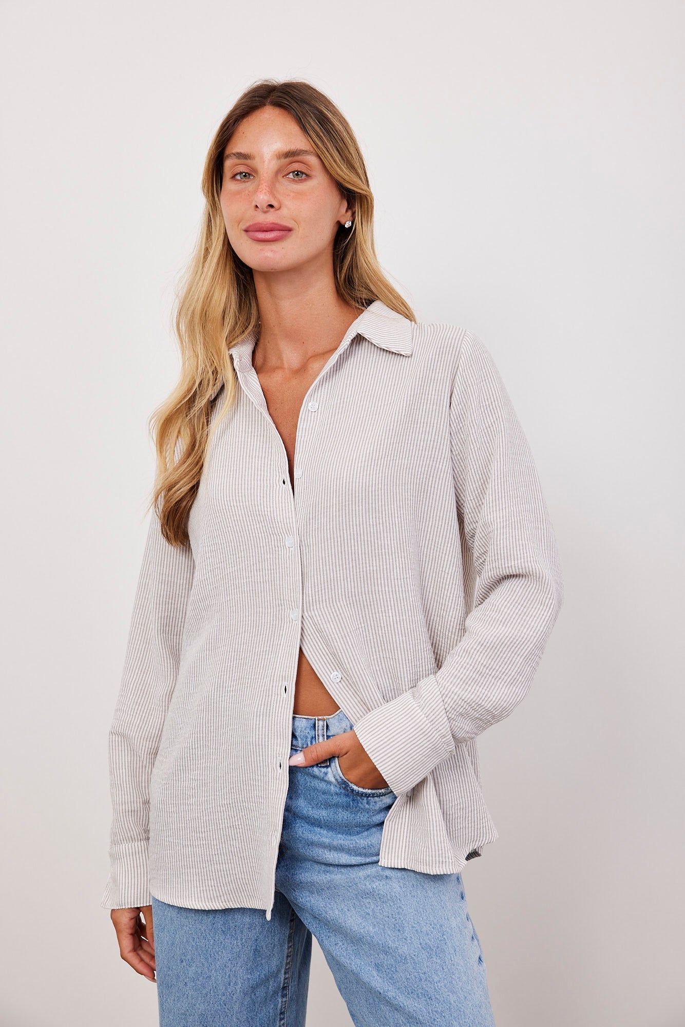 חולצת פסים מכופתרת ארוכה - ITAY BRANDS