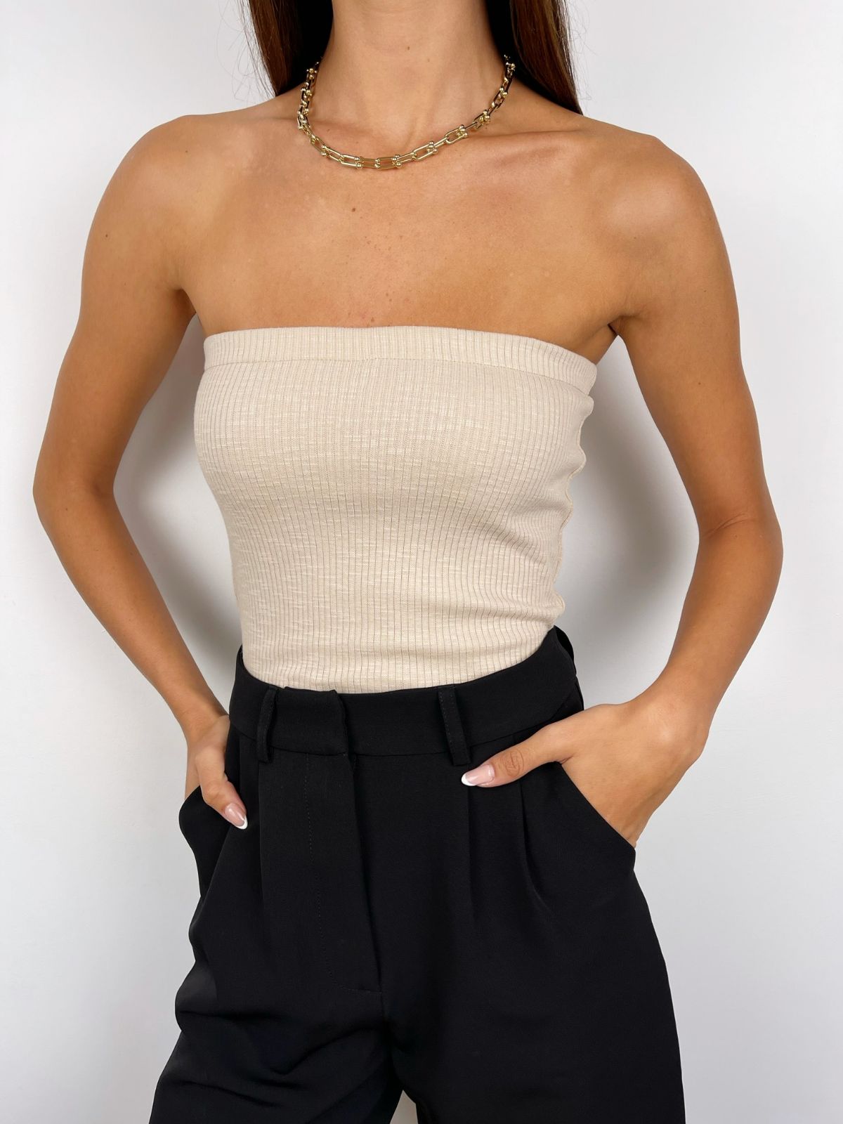 סטרפלס סריג בטקסטורת פסים - ITAY BRANDS