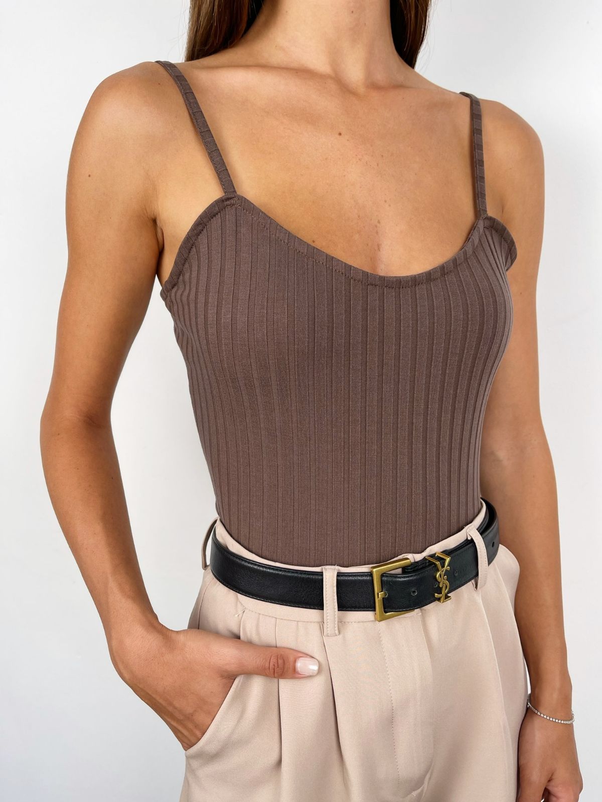 גופיה בטקסטורת פסים מפתח עגול - ITAY BRANDS