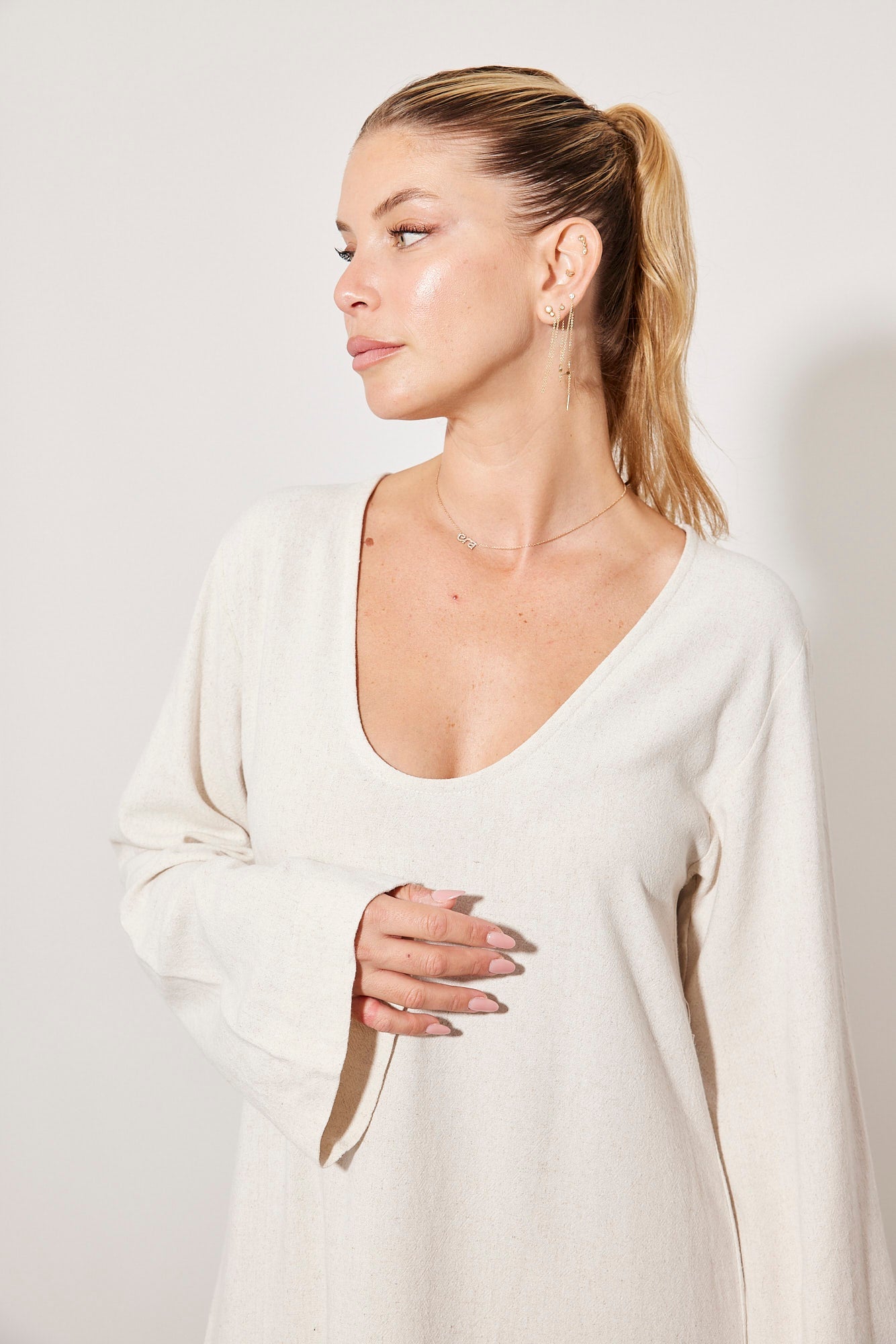 שמלה ארוכה דמוי פשתן - ITAY BRANDS