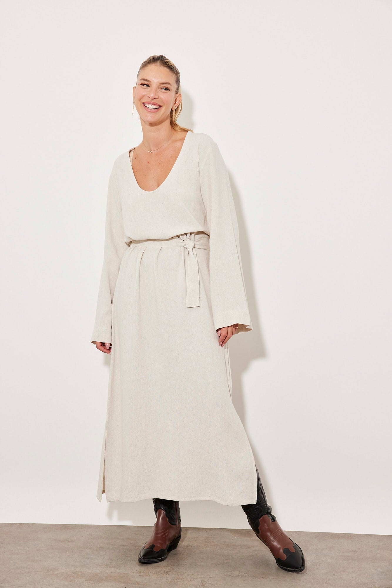 שמלה ארוכה דמוי פשתן - ITAY BRANDS