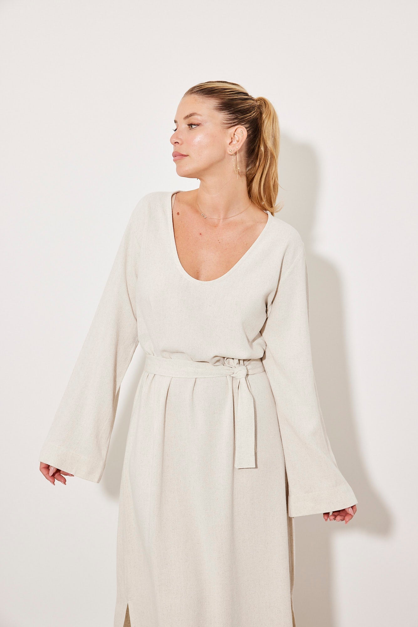 שמלה ארוכה דמוי פשתן - ITAY BRANDS