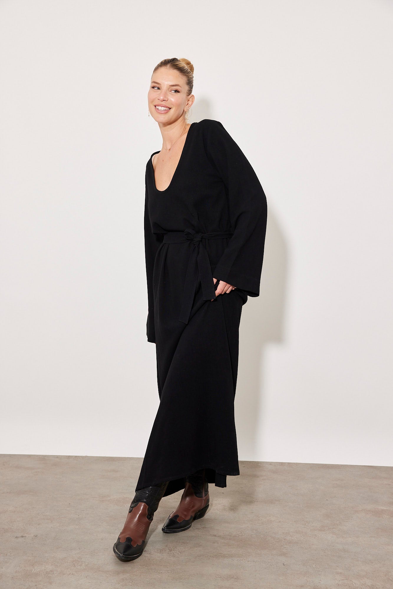 שמלה ארוכה דמוי פשתן - ITAY BRANDS