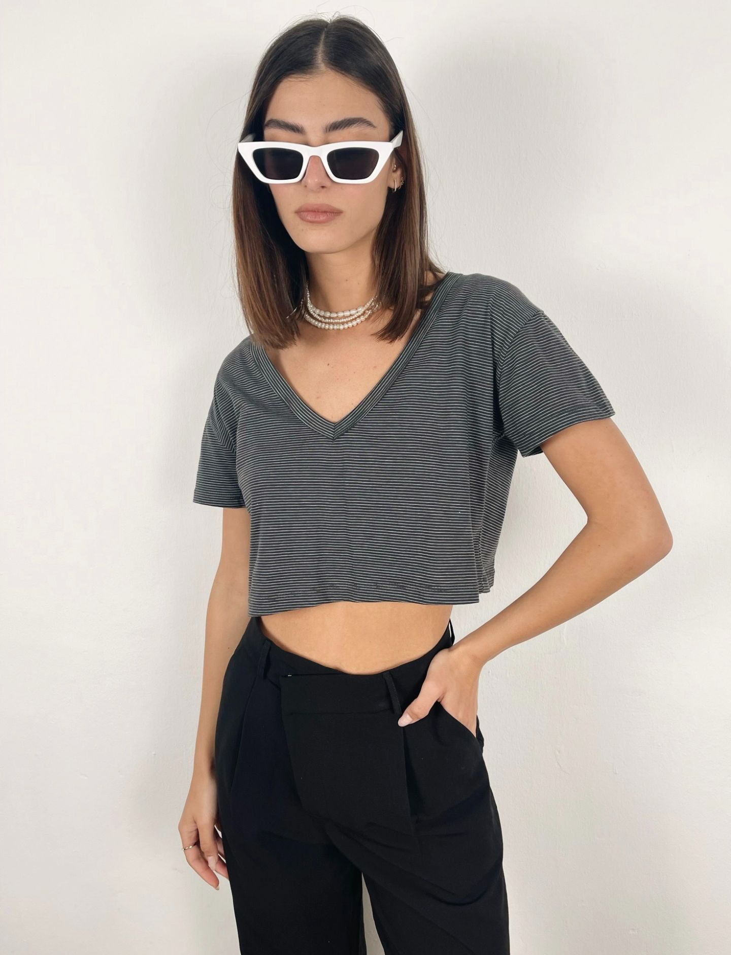 חולצת קרופ וי פסים - ITAY BRANDS