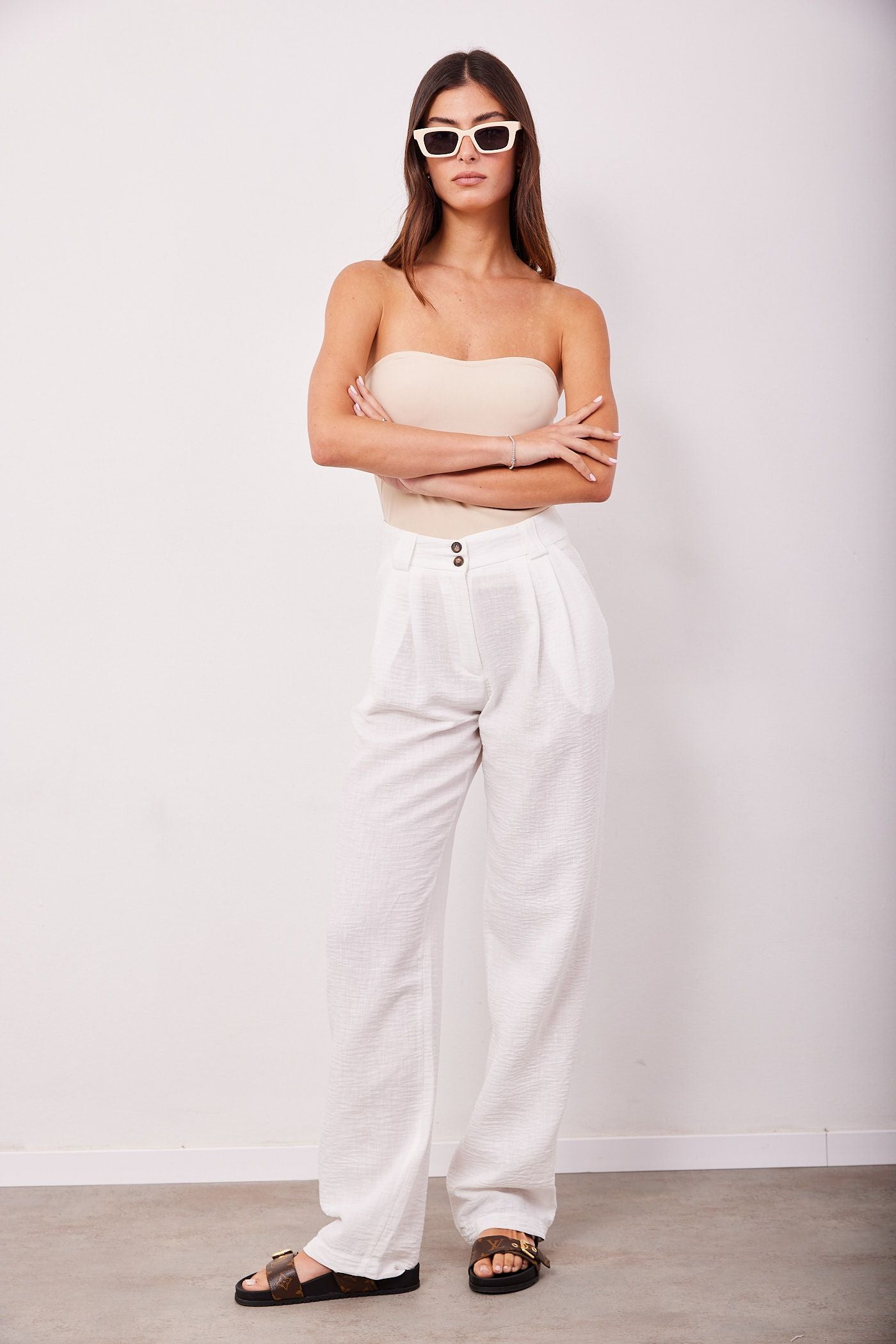 מכנסיים מחוייטים משולבים פשתן - ITAY BRANDS