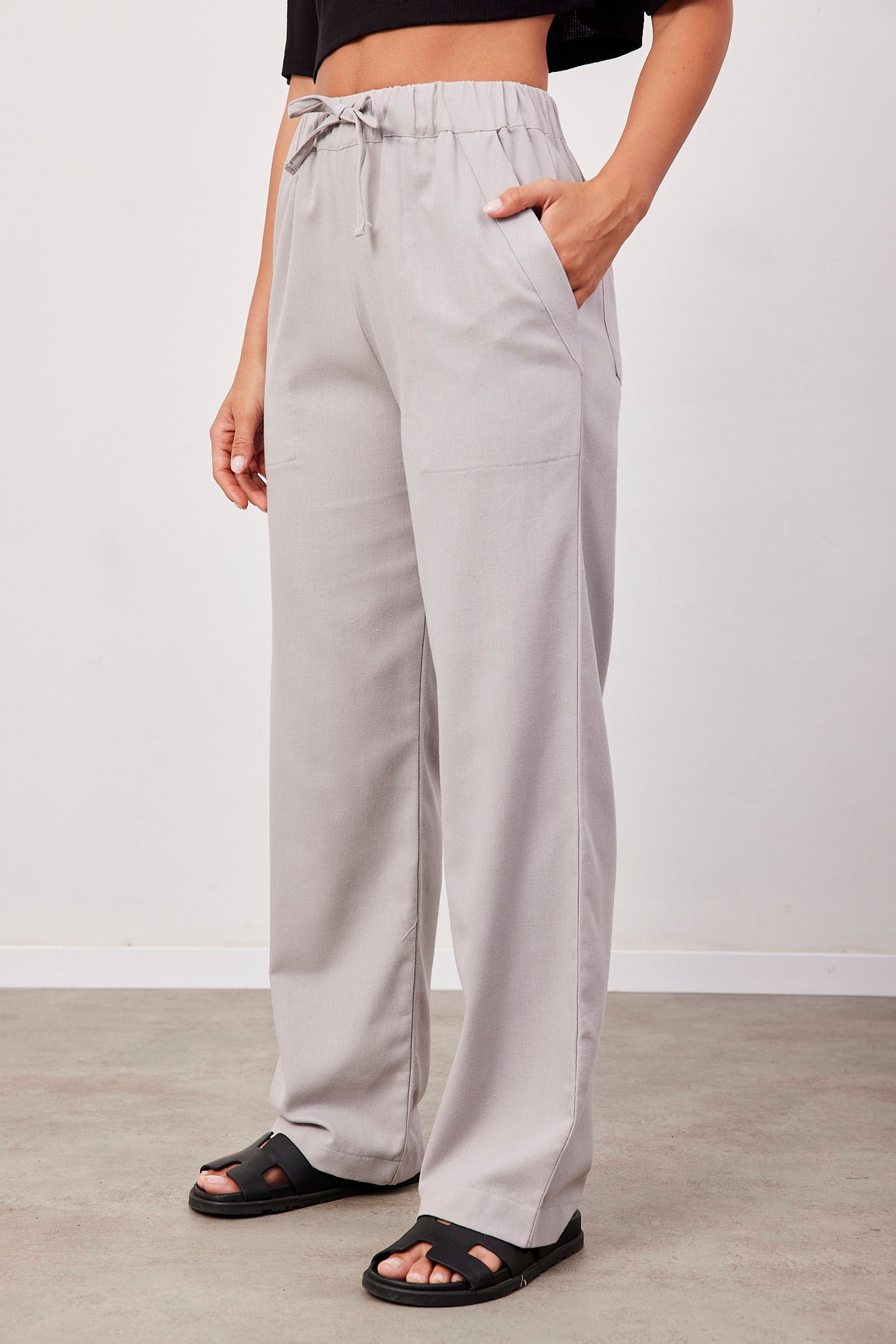 מכנסיים במראה פשתן עם קשירה - ITAY BRANDS