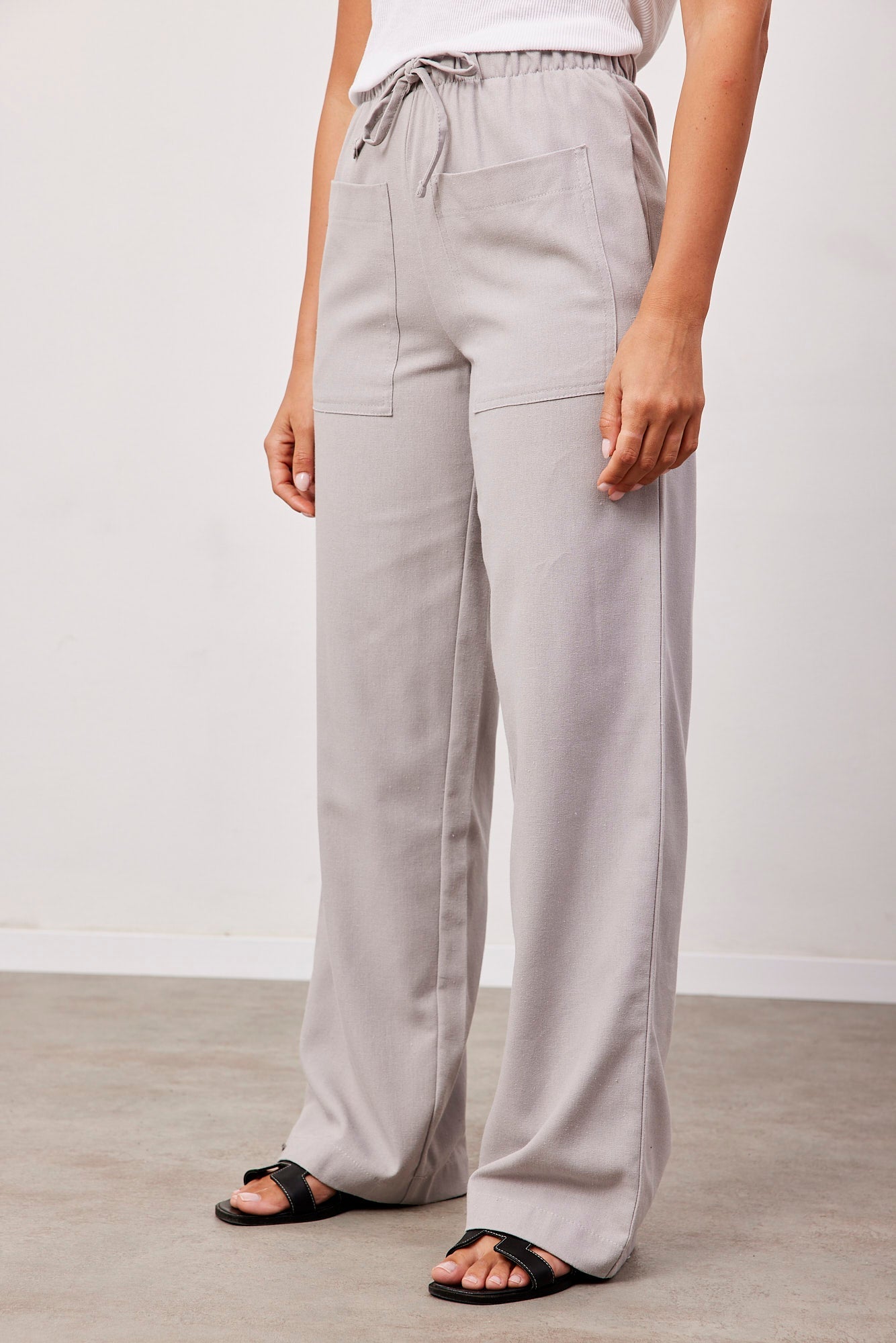 מכנסיים בשילוב פשתן עם כיסים קדמיים - ITAY BRANDS