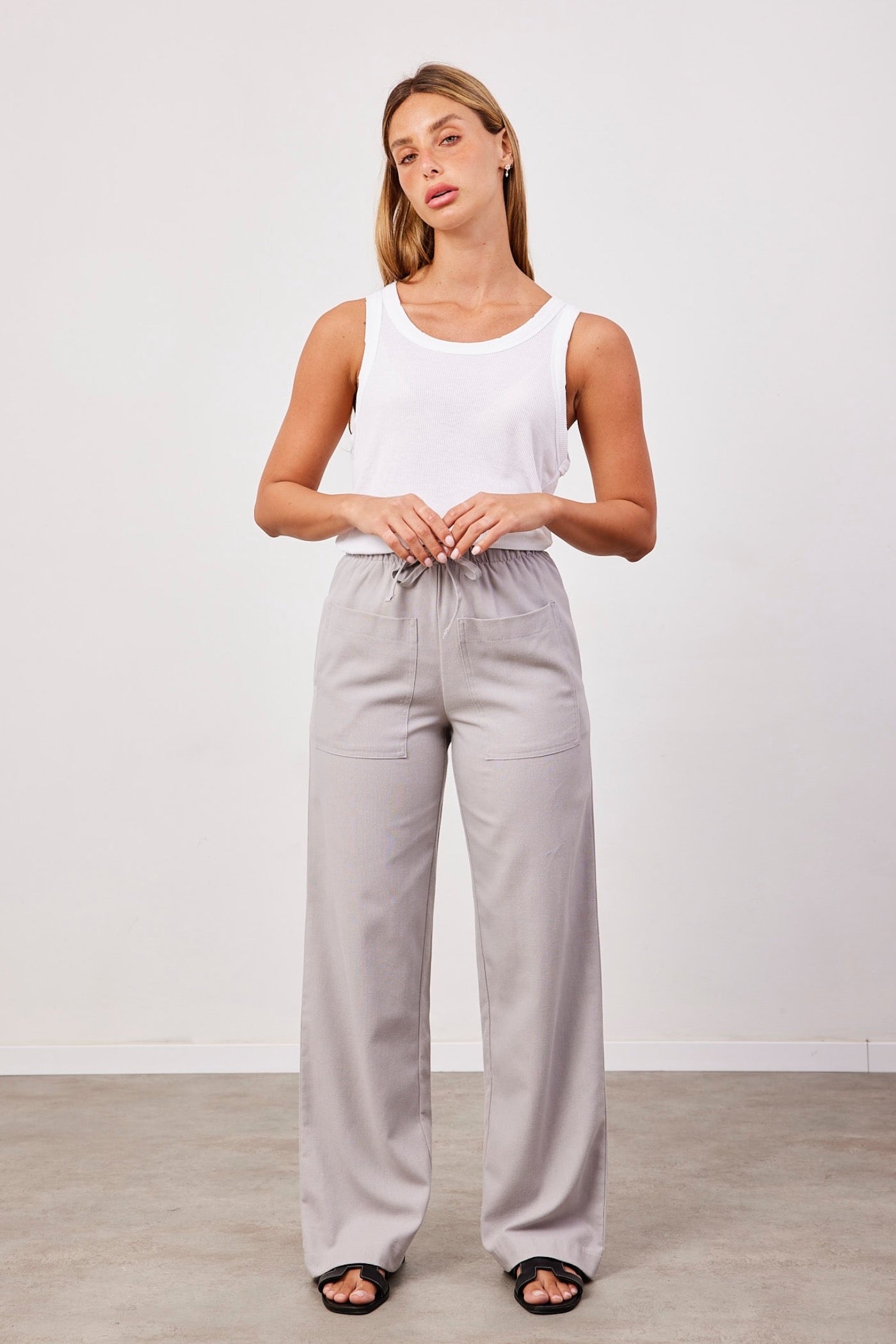 מכנסיים בשילוב פשתן עם כיסים קדמיים - ITAY BRANDS