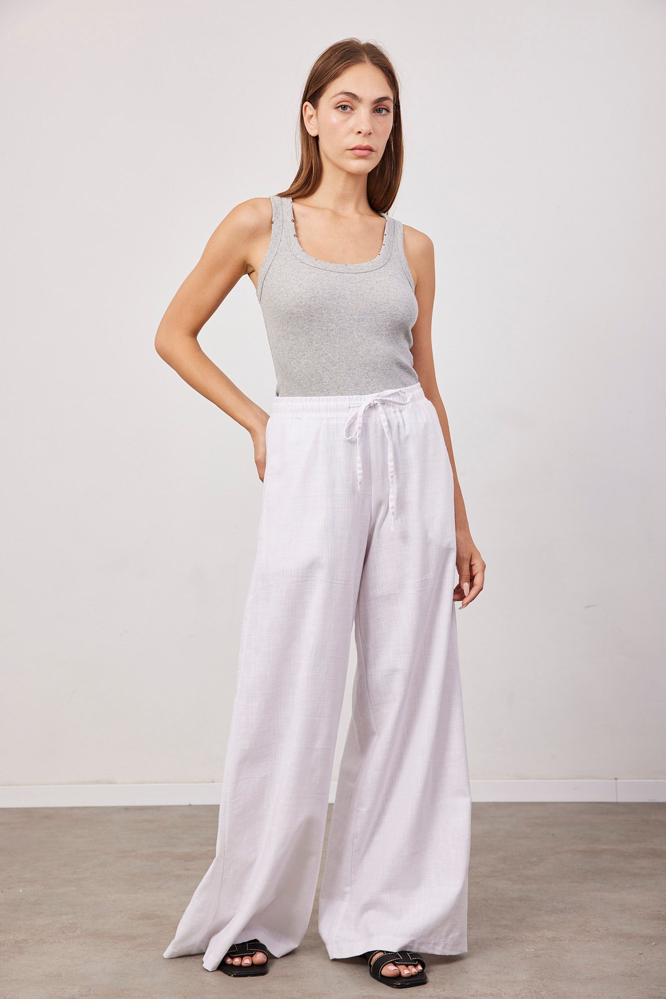 מכנסיים מתרחבים בשילוב פשתן - ITAY BRANDS