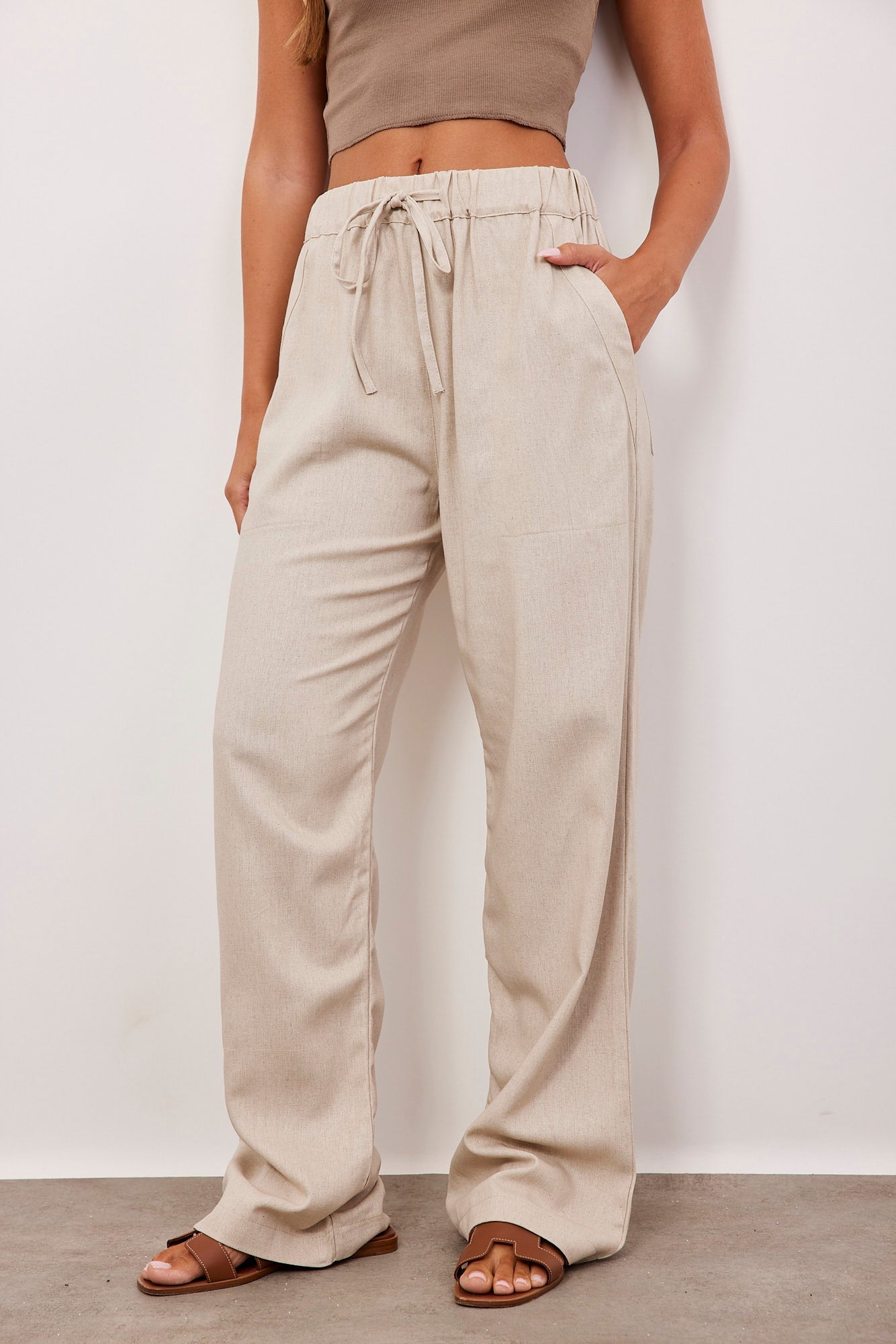 מכנסיים ארוכים בשילוב בד פשתן - ITAY BRANDS