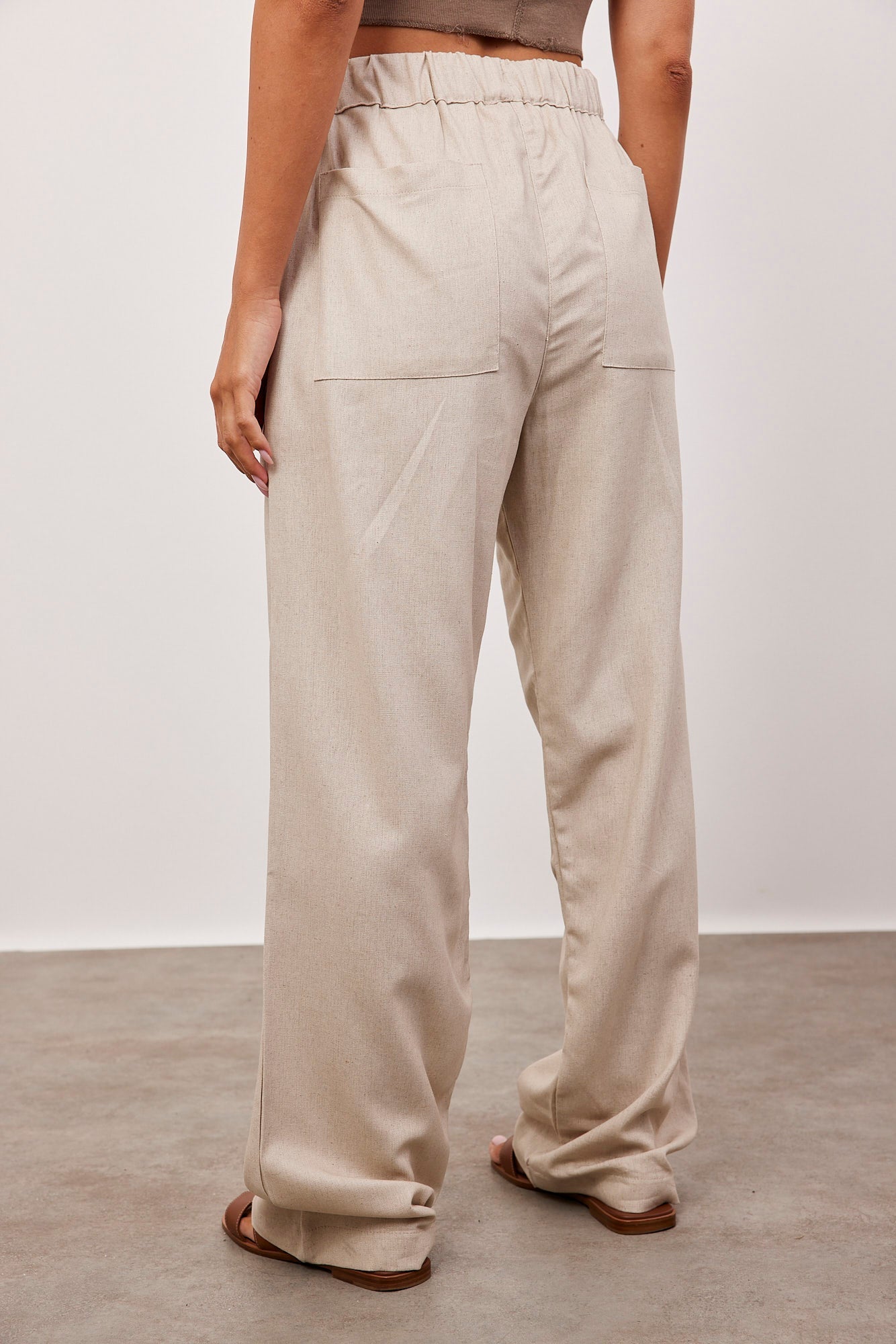 מכנסיים ארוכים בשילוב בד פשתן - ITAY BRANDS