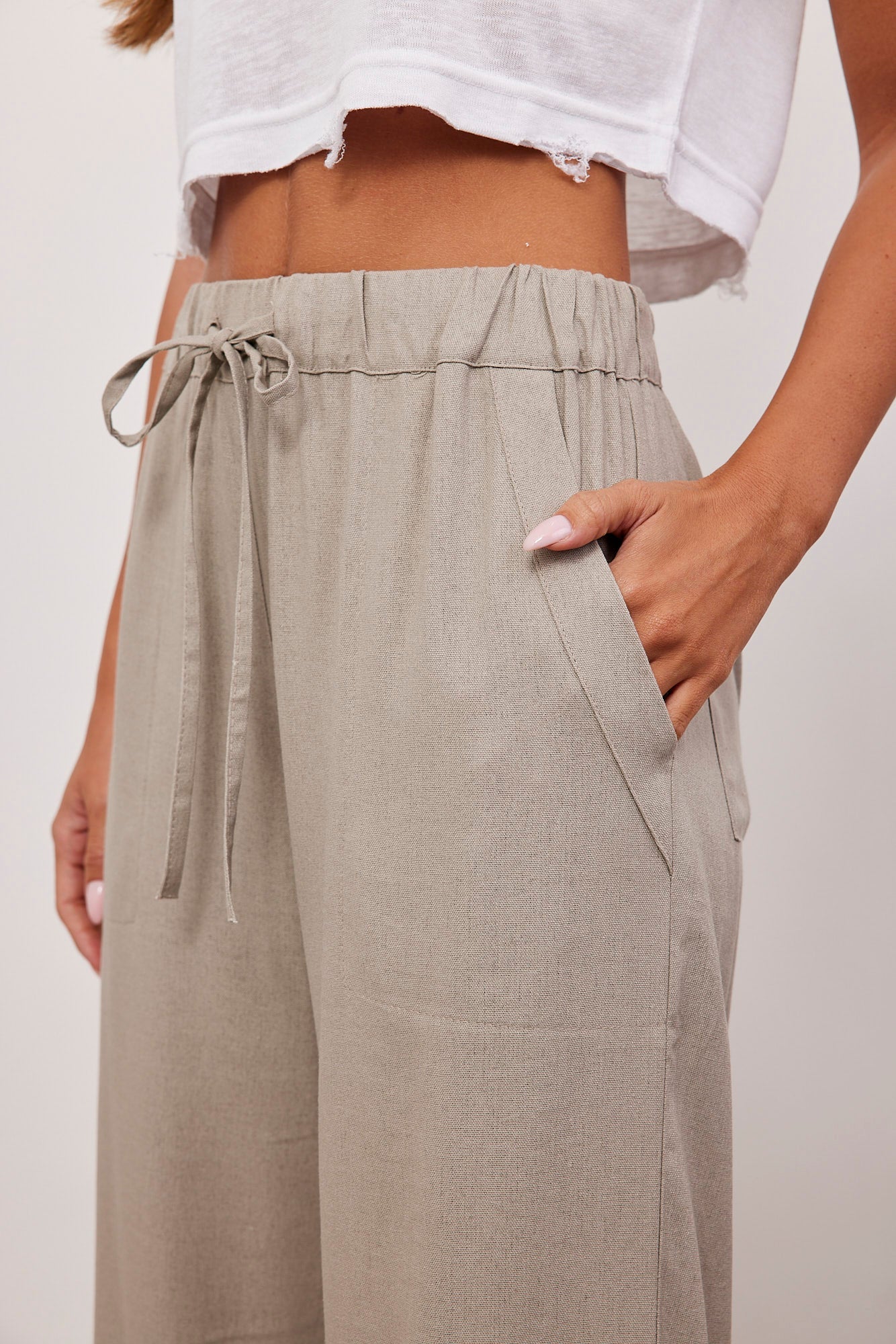 מכנסיים ארוכים בשילוב בד פשתן - ITAY BRANDS