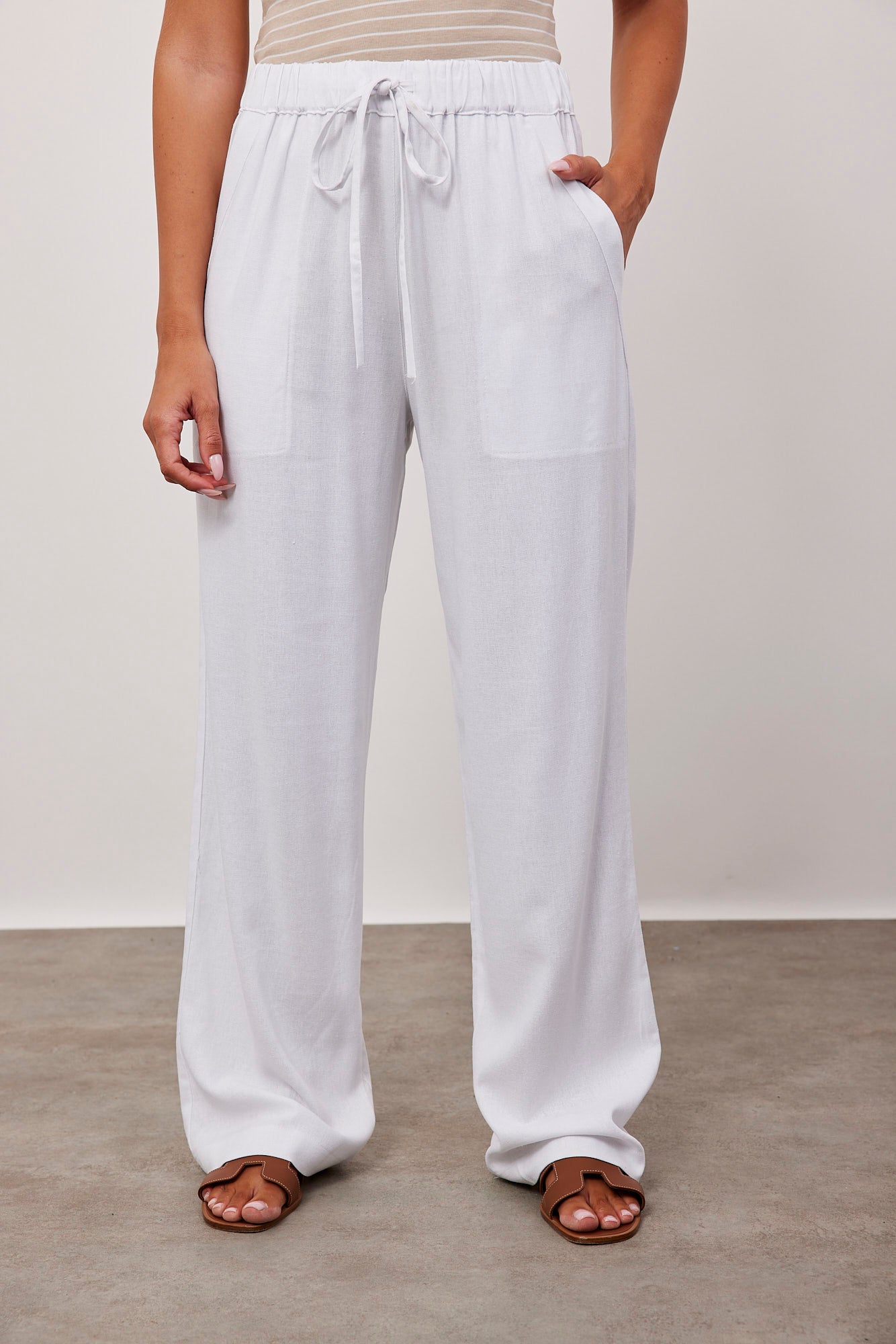 מכנסיים ארוכים בשילוב בד פשתן - ITAY BRANDS