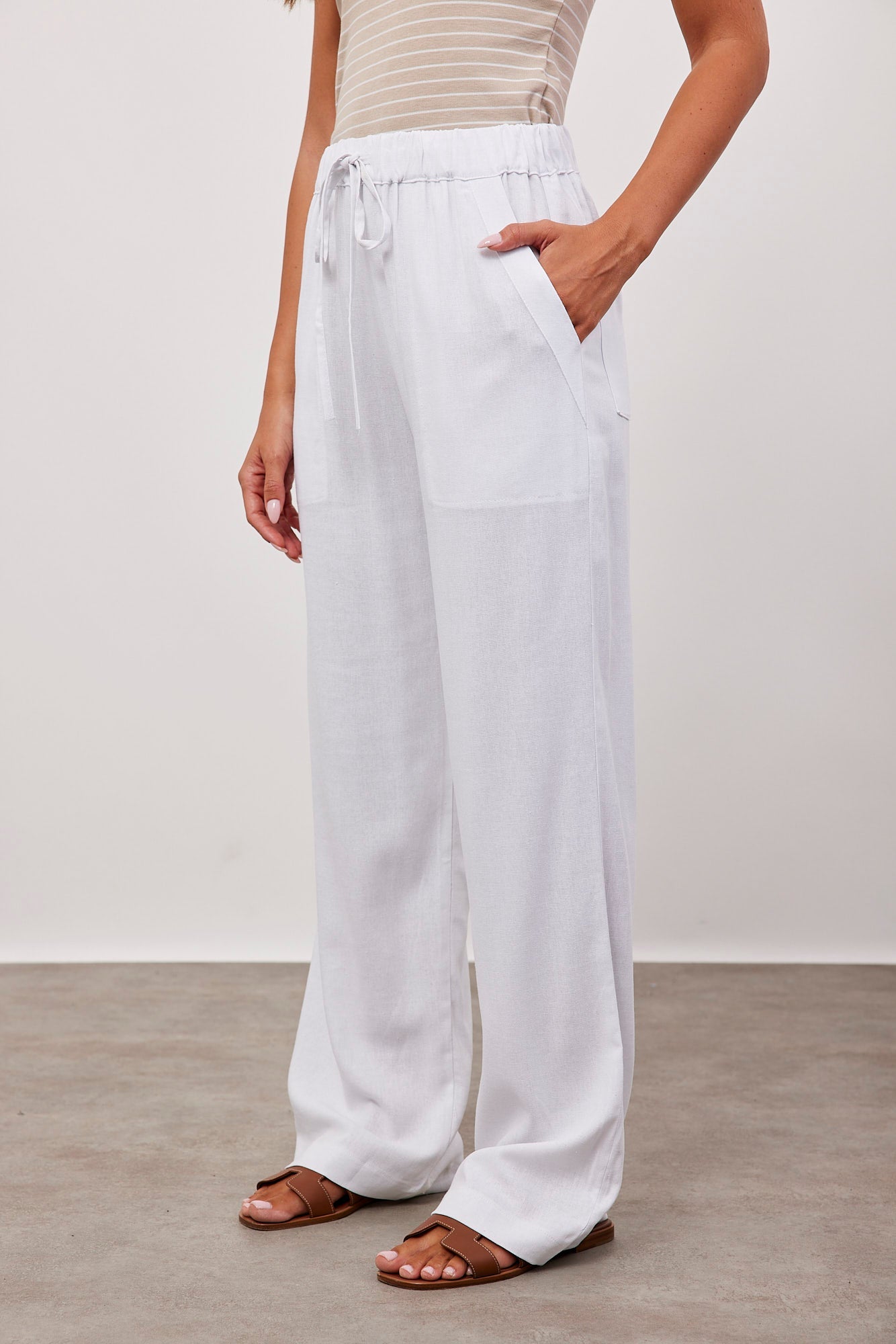 מכנסיים ארוכים בשילוב בד פשתן - ITAY BRANDS