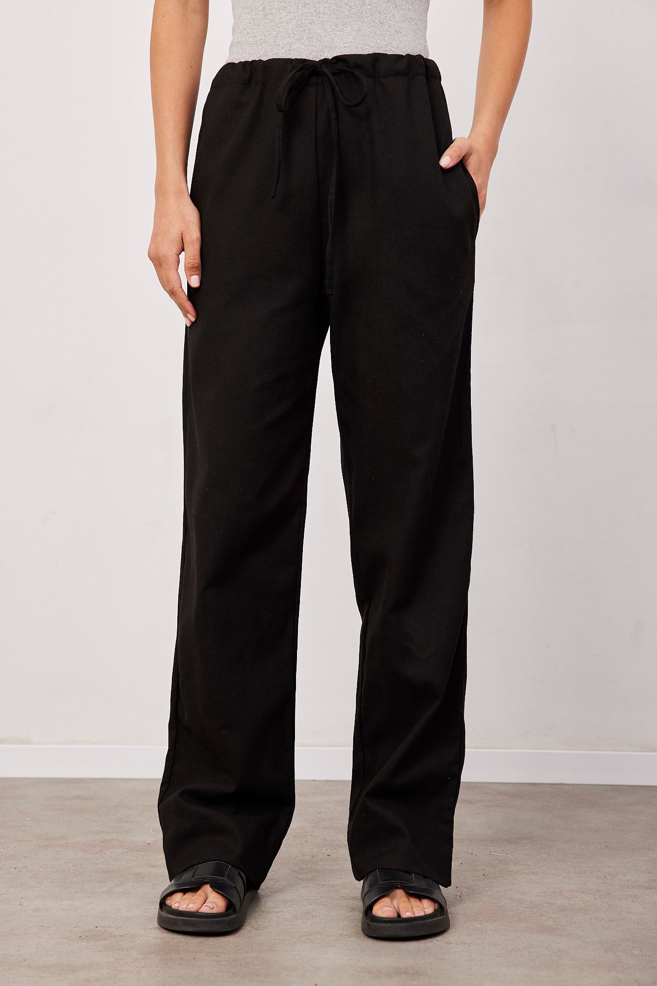 מכנסיים בשילוב פשתן בגזרה רחבה - ITAY BRANDS