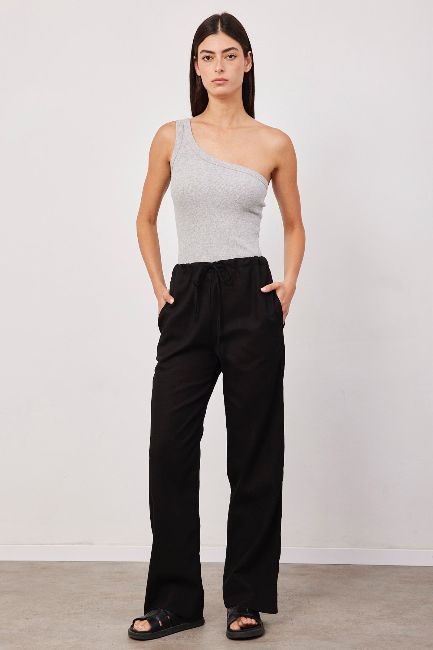 מכנסיים בשילוב פשתן בגזרה רחבה - ITAY BRANDS