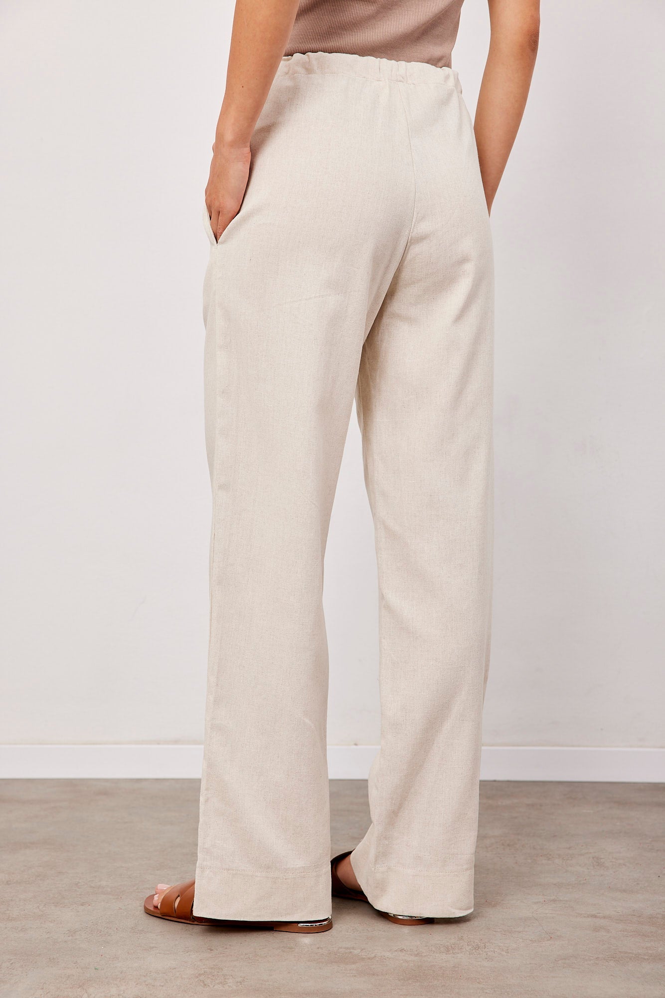 מכנסיים בשילוב פשתן בגזרה רחבה - ITAY BRANDS