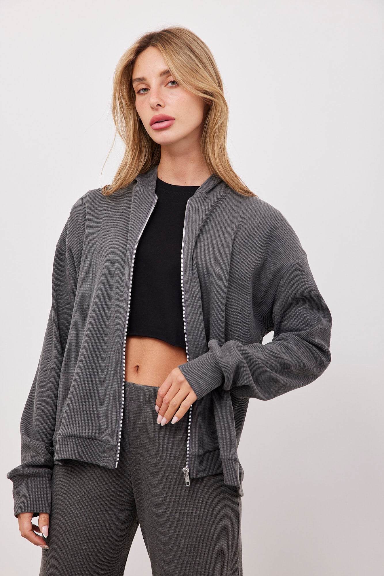 סווטשירט קפוצ'ון מבד וופל - ITAY BRANDS