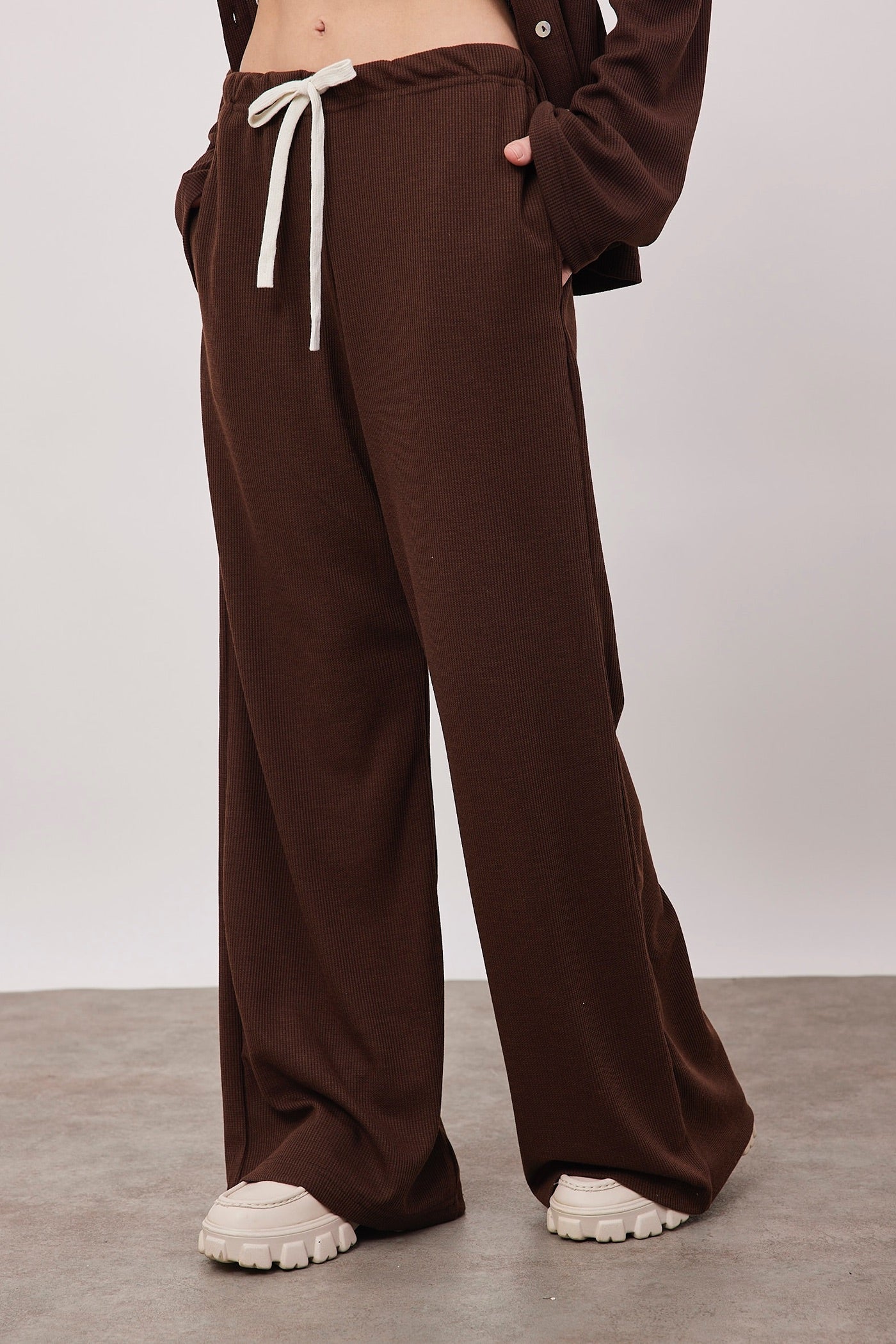 מכנסי וופל ארוכים עם שרוך