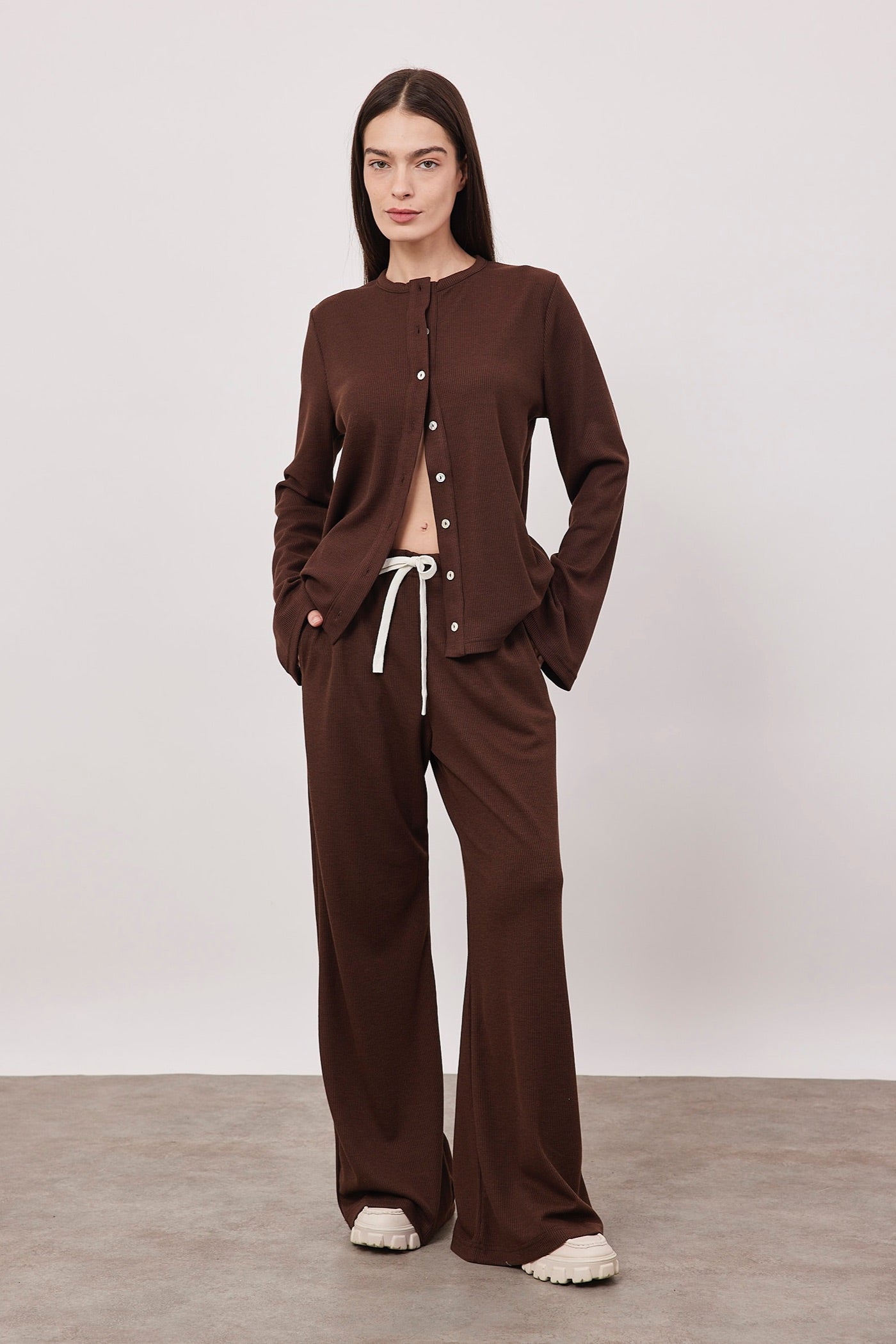 מכנסי וופל ארוכים עם שרוך