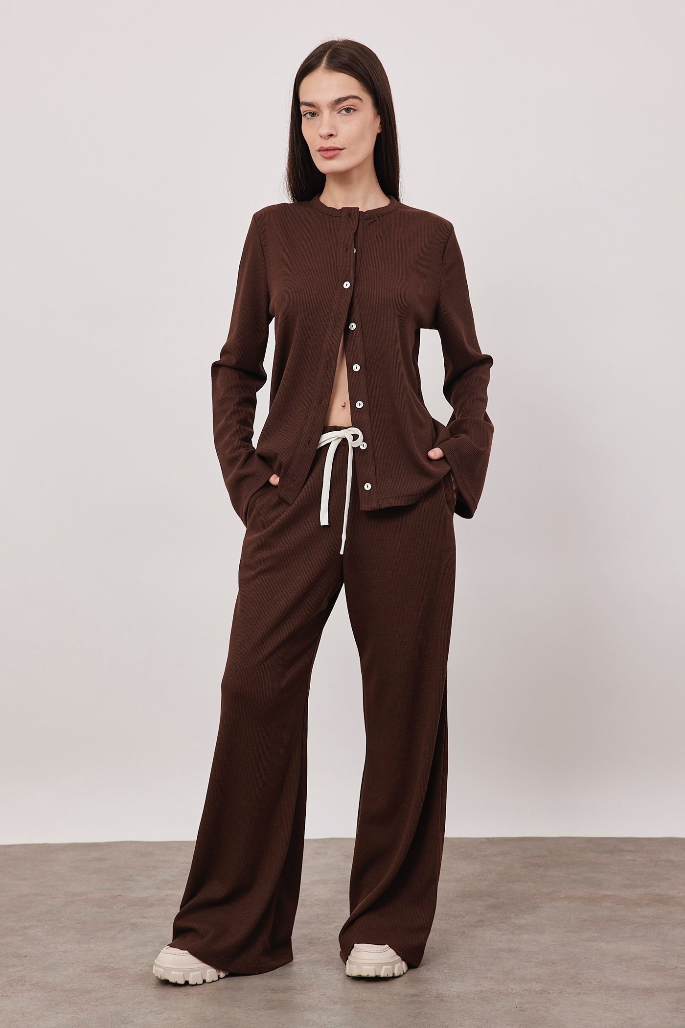 מכנסי וופל ארוכים עם שרוך