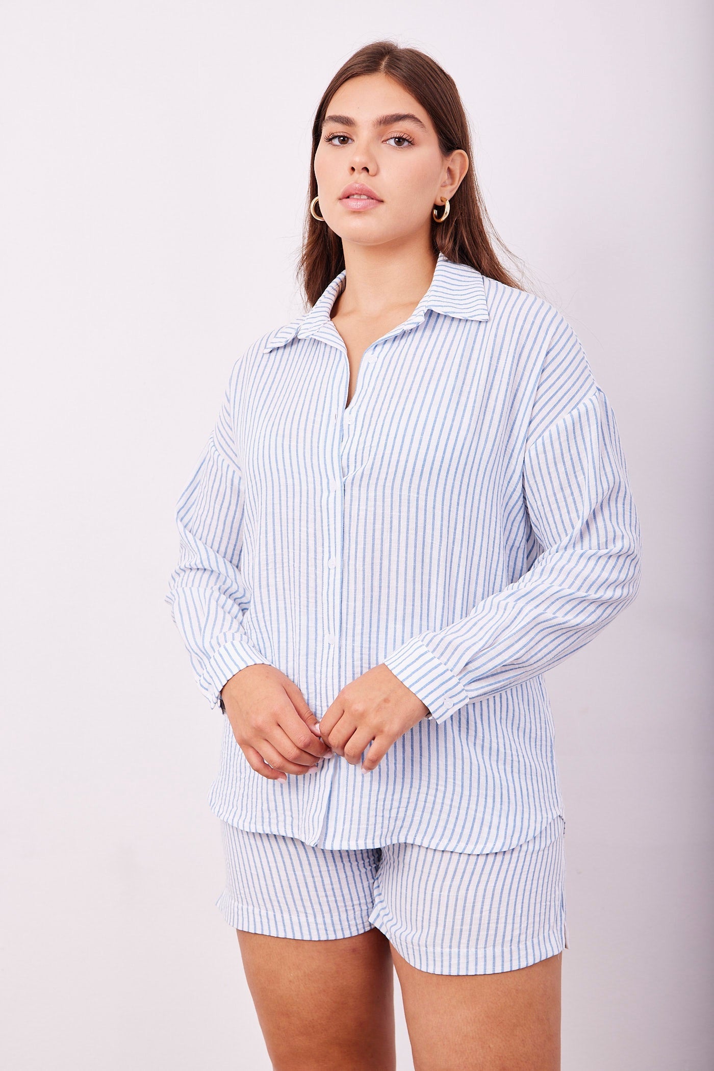 חליפה מכופתרת במראה פשתן בהדפס פסים - ITAY BRANDS