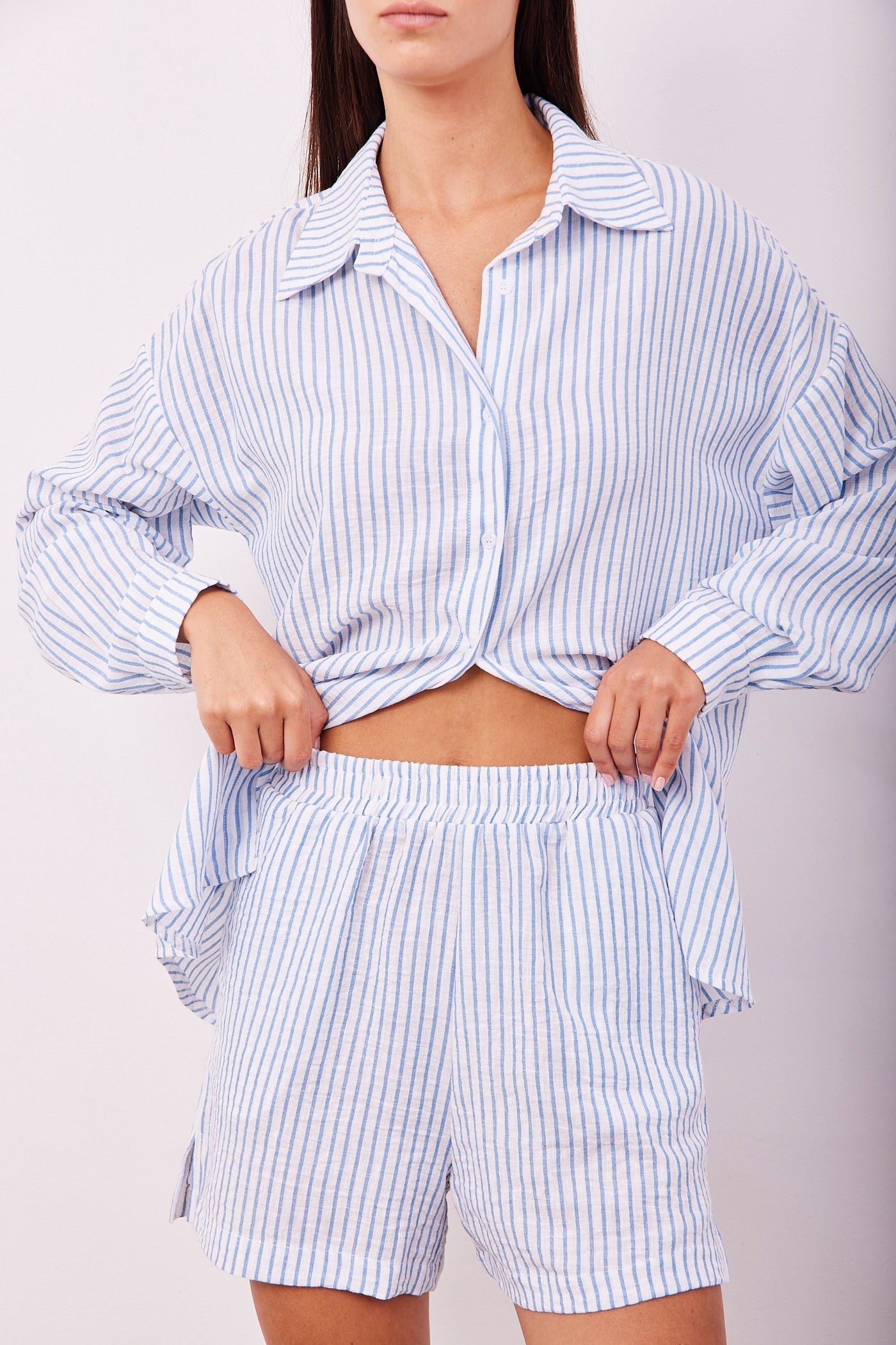 חליפה מכופתרת במראה פשתן בהדפס פסים - ITAY BRANDS