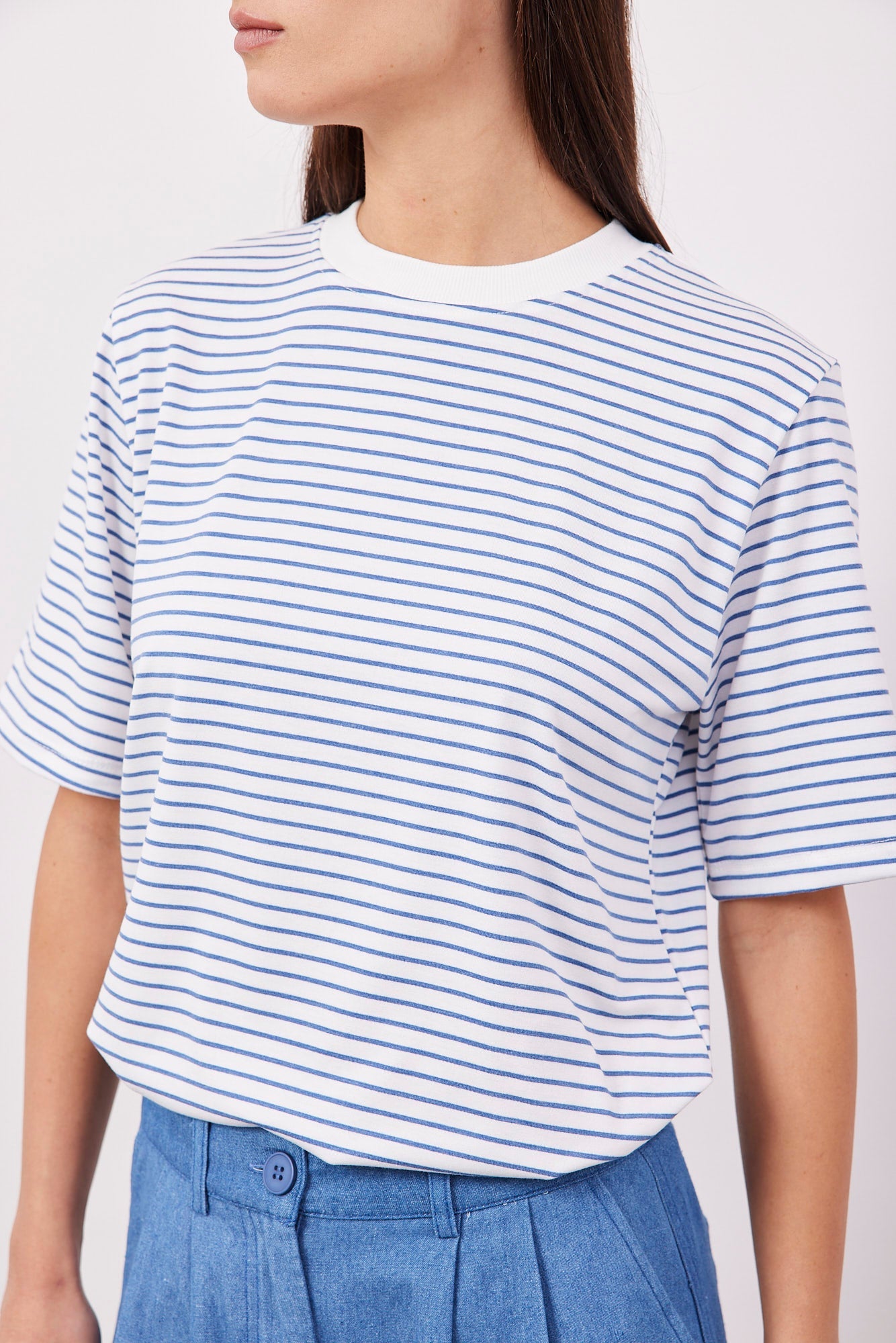 טי-שרט פסים אוברסייז צווארון ריב - ITAY BRANDS