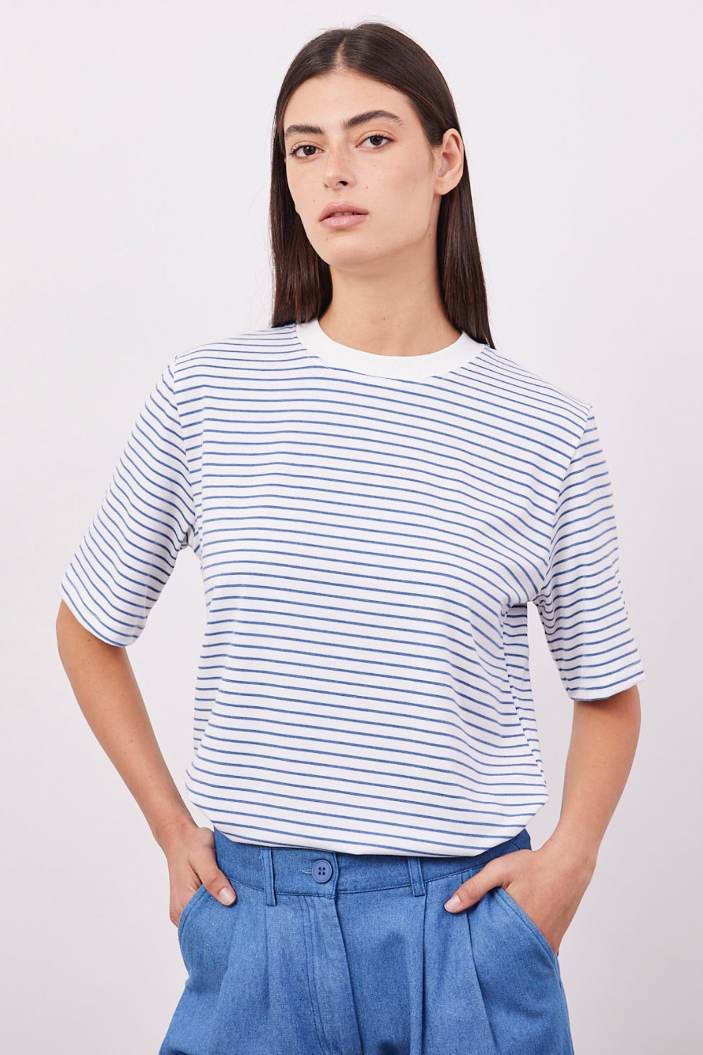 טי-שרט פסים אוברסייז צווארון ריב - ITAY BRANDS