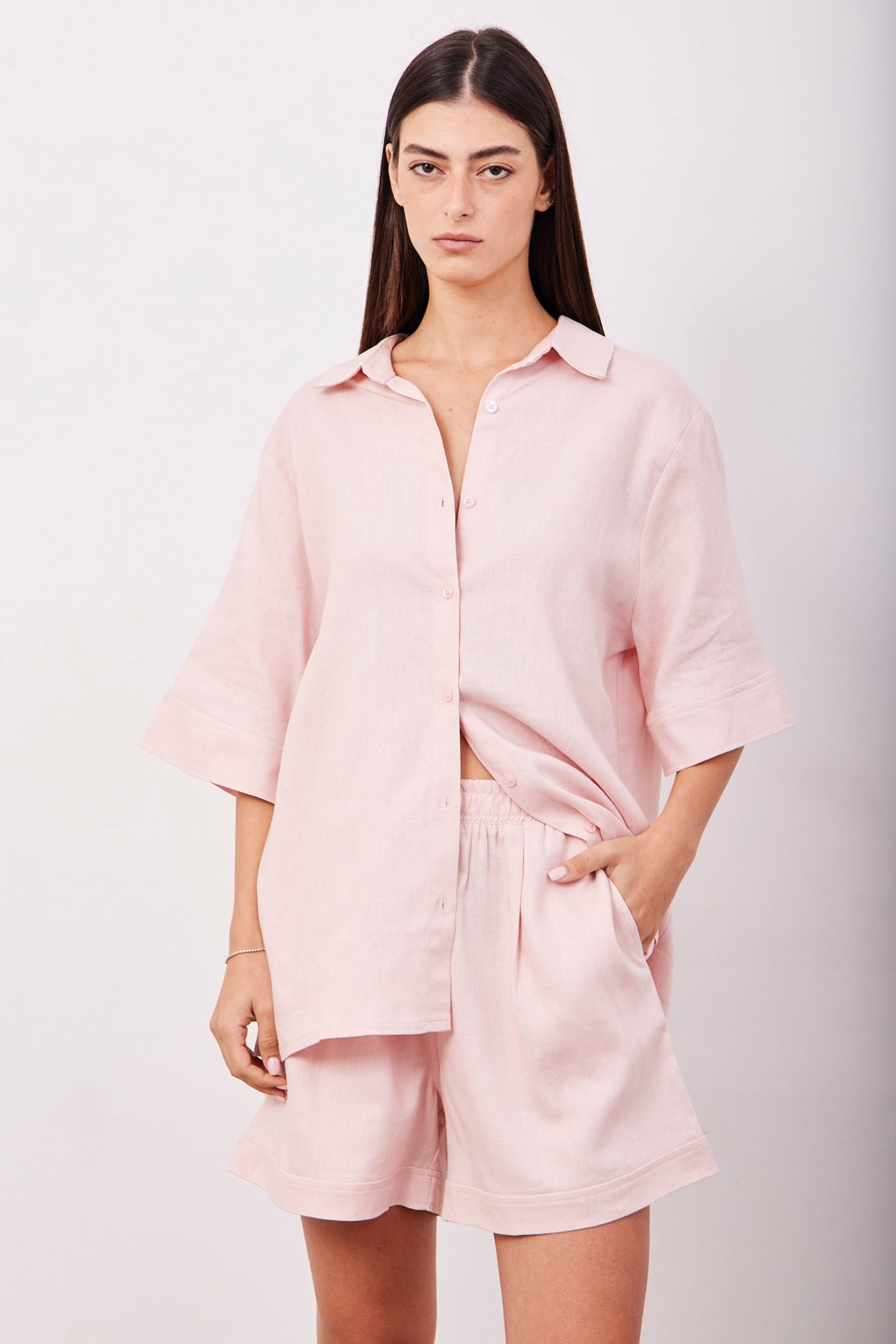 חליפת בשילוב פשתן מכופתרת קצרה - ITAY BRANDS