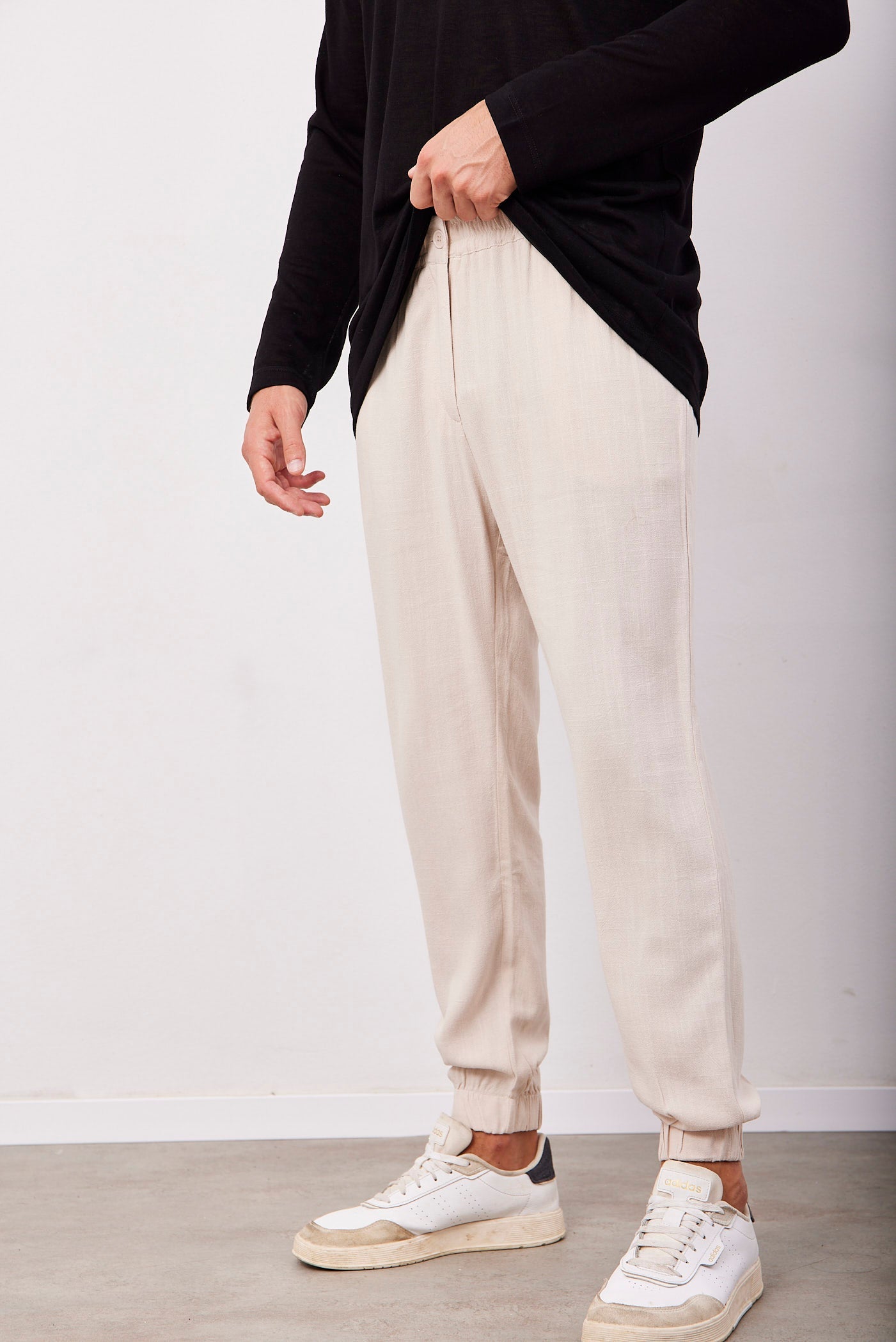 מכנסיים בשילוב בד פשתן עם גומי - ITAY BRANDS