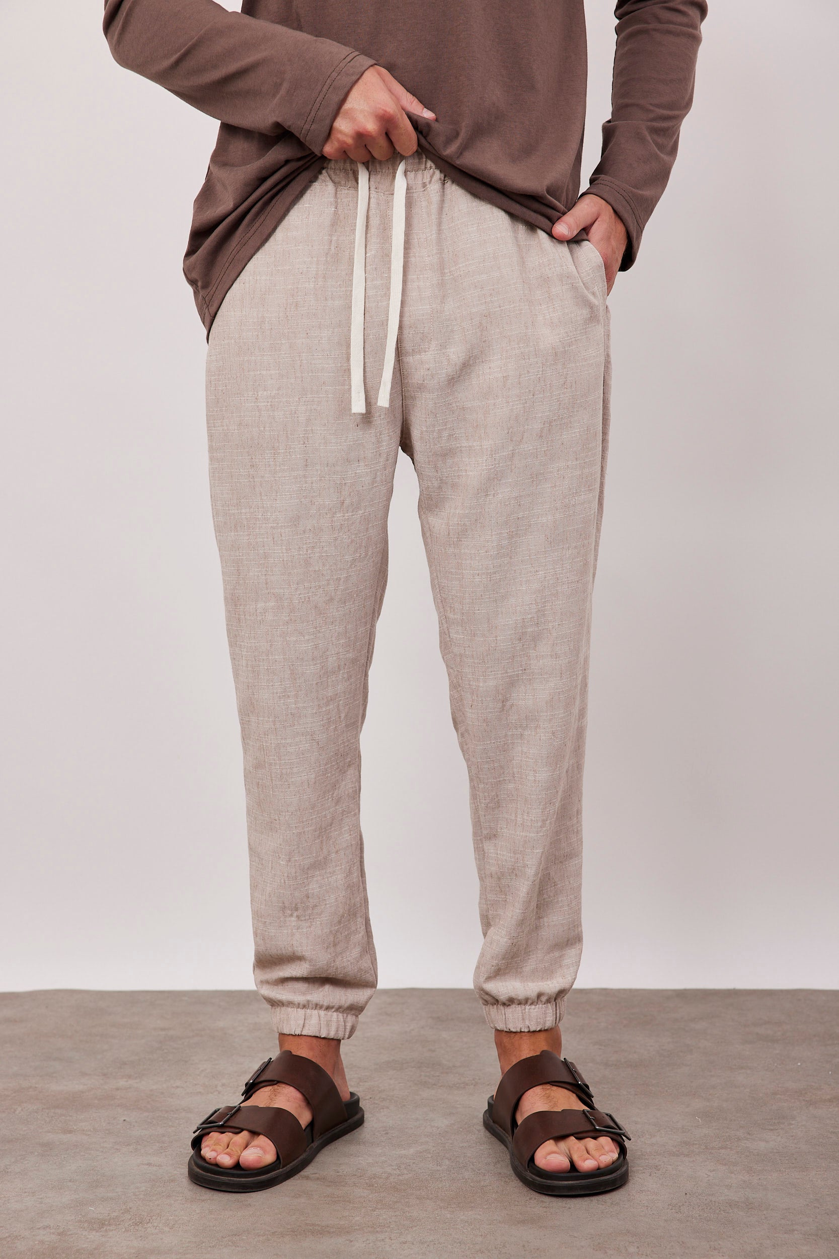 מכנסיים בשילוב פשתן עם גומי