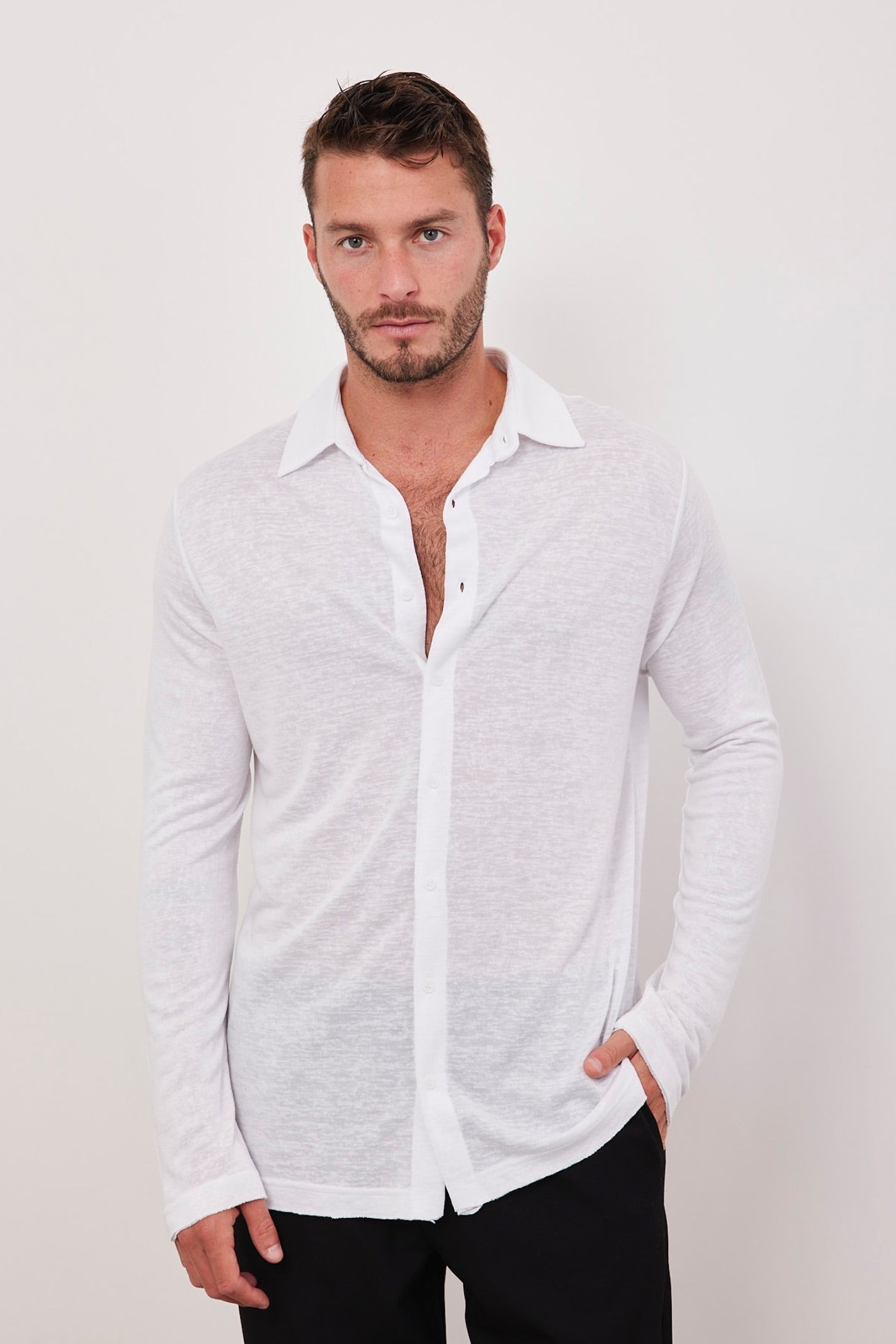 חולצה מכופתרת ארוכה במראה פשתן - ITAY BRANDS