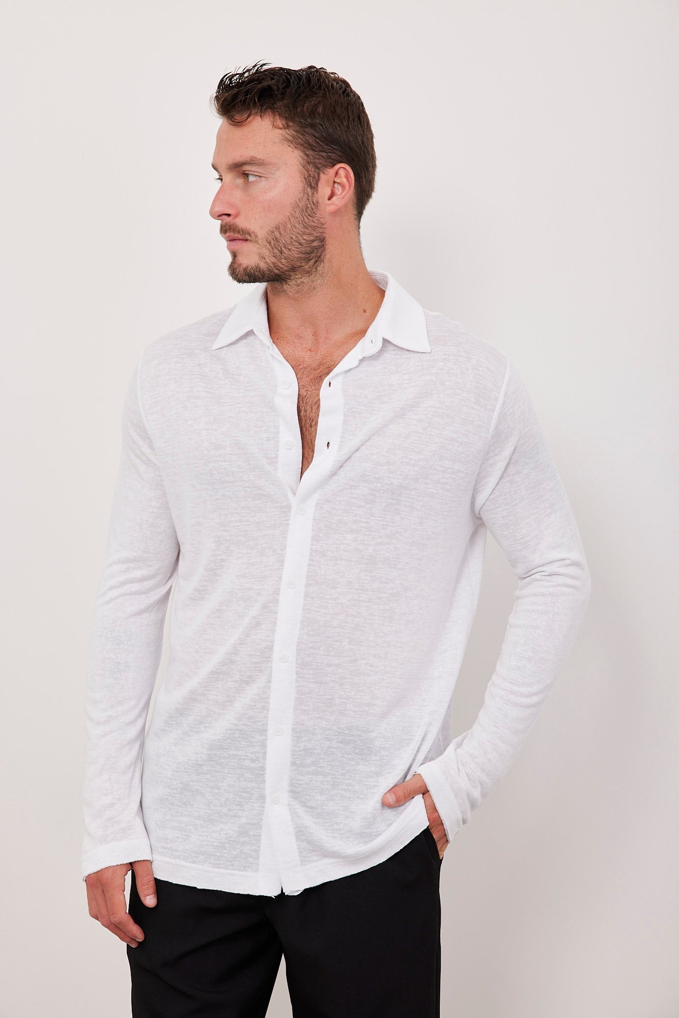 חולצה מכופתרת ארוכה במראה פשתן - ITAY BRANDS