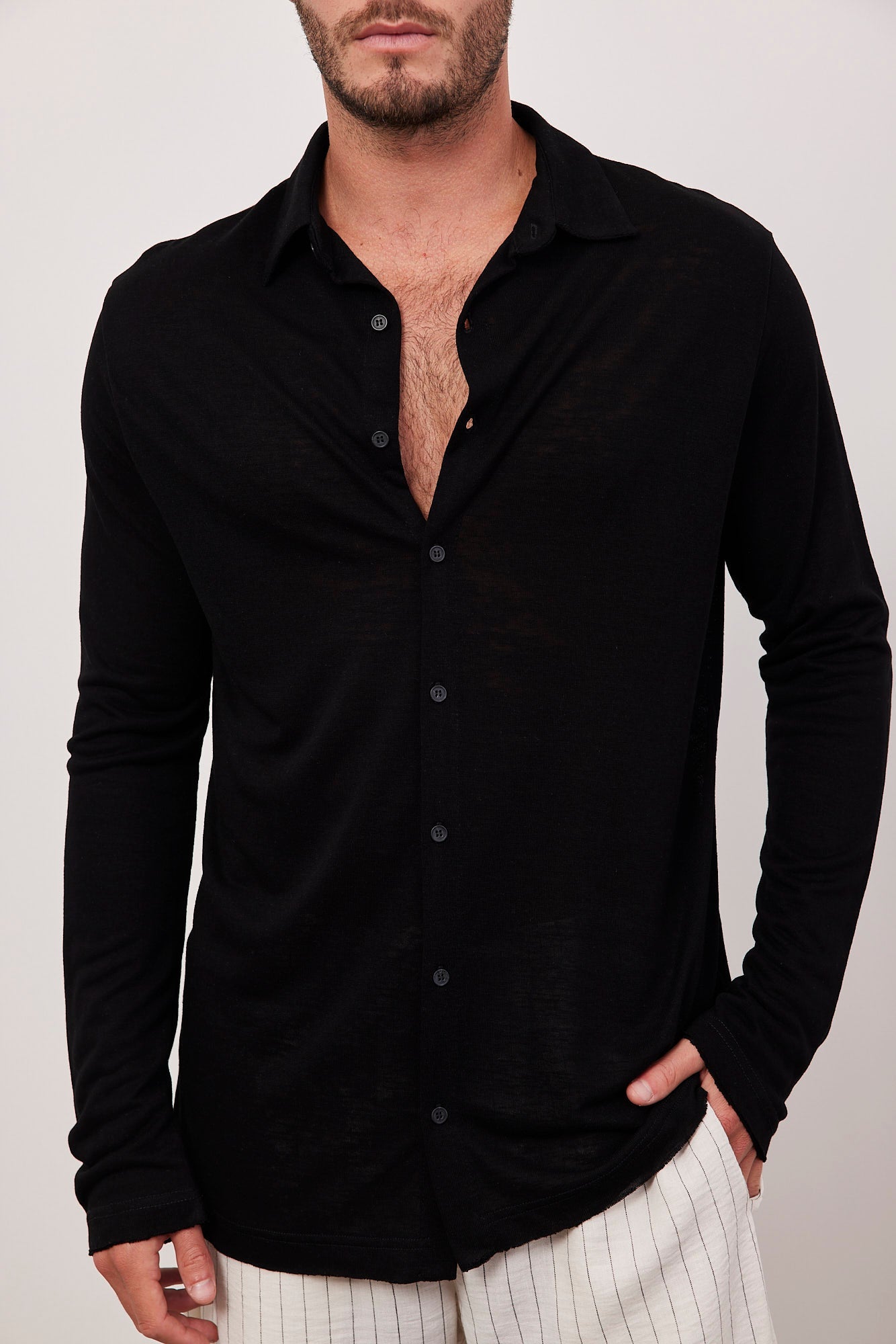 חולצה מכופתרת ארוכה במראה פשתן - ITAY BRANDS