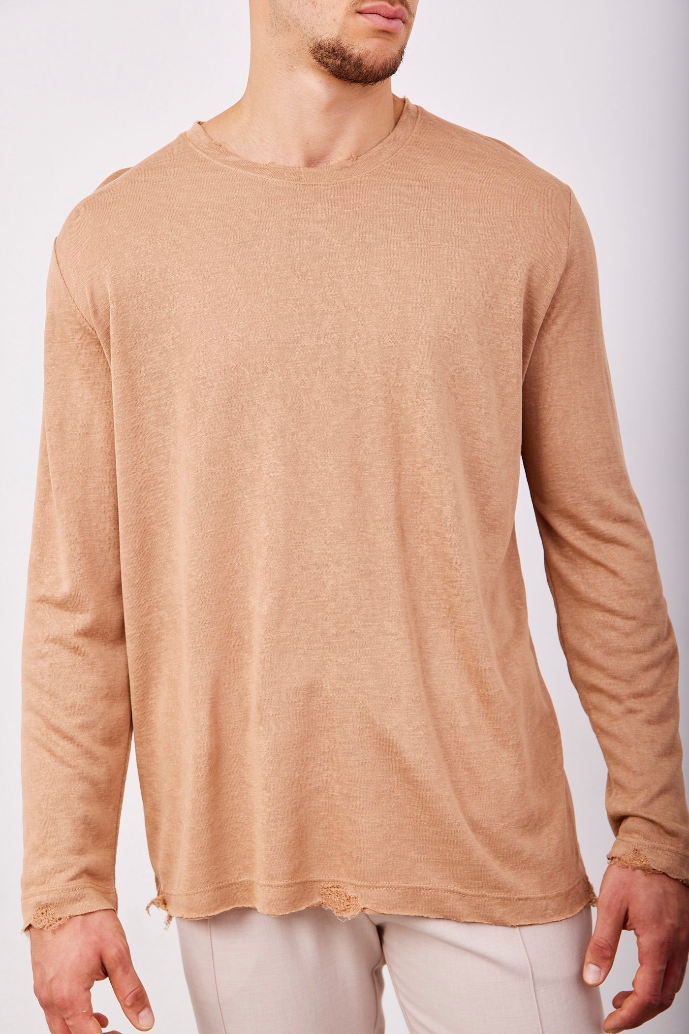 חולצת קרעים ארוכה במראה פשתן - ITAY BRANDS