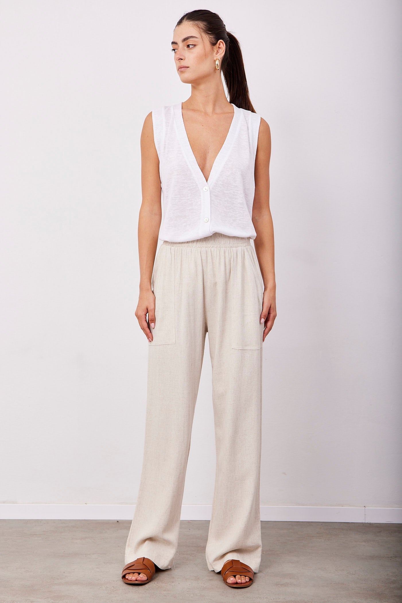 מכנסיים משולבות פשתן וכיסים מודגשים - ITAY BRANDS