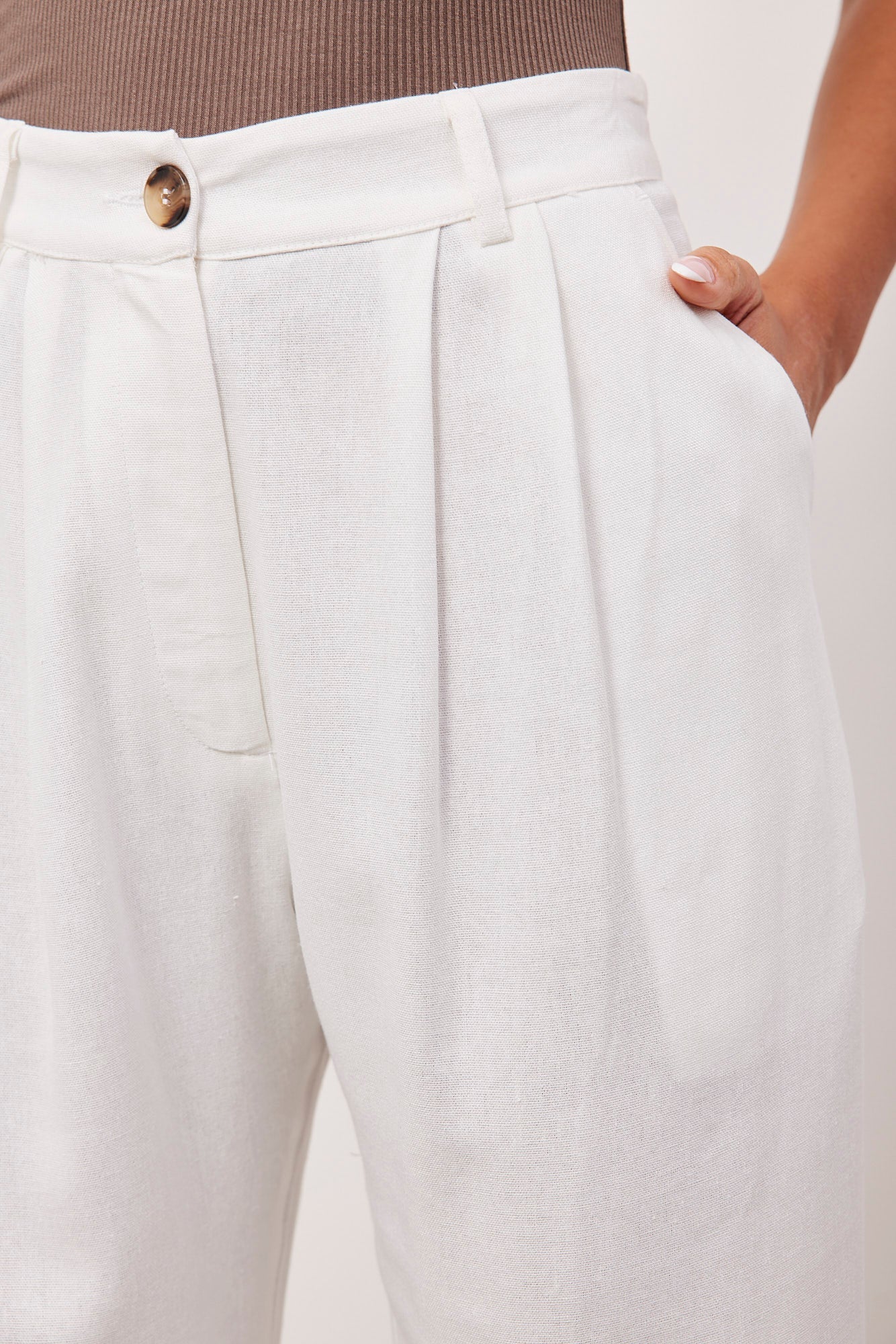 מכנסיים ארוכים מחויטים בשילוב פשתן - ITAY BRANDS