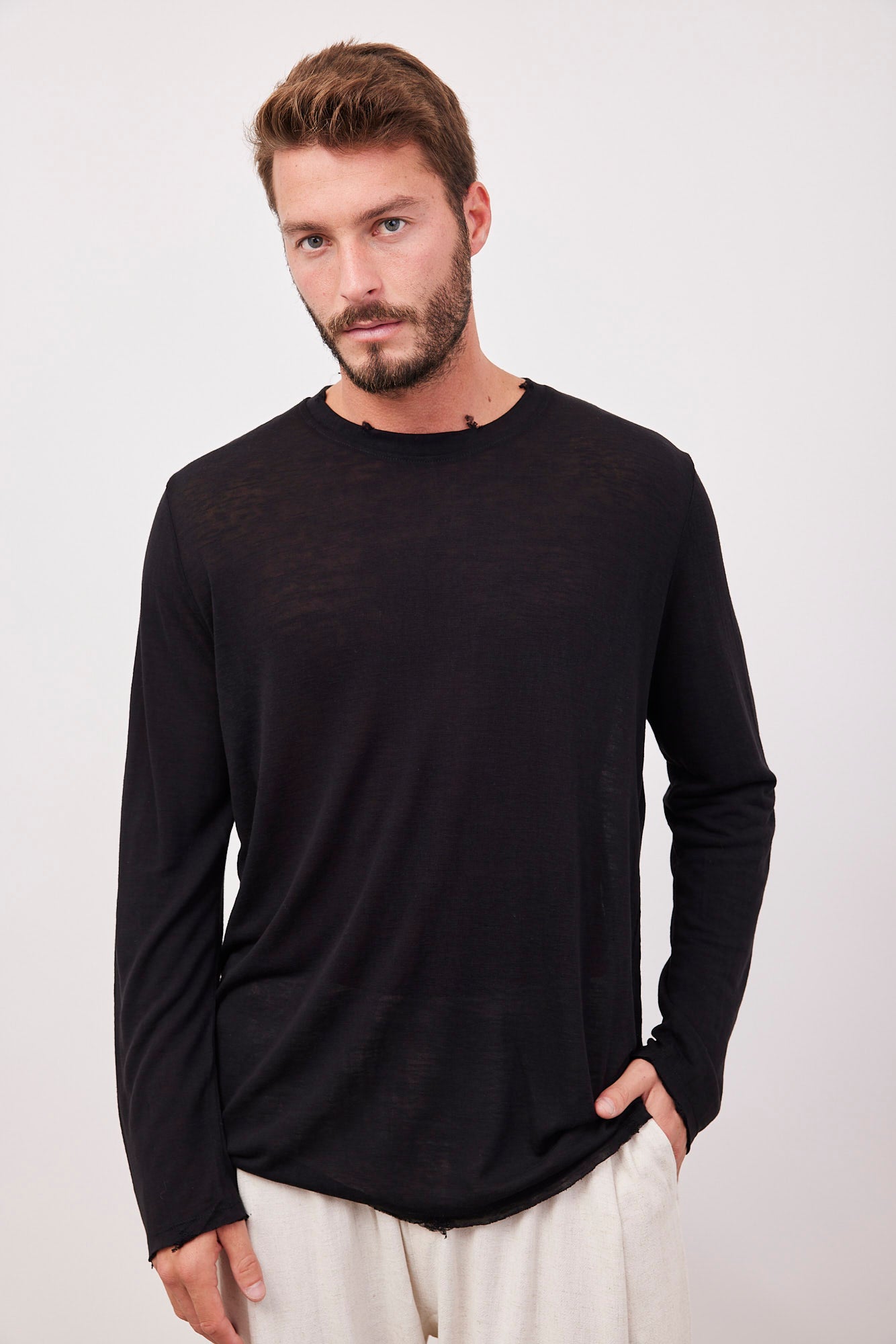 חולצת קרעים ארוכה במראה פשתן - ITAY BRANDS