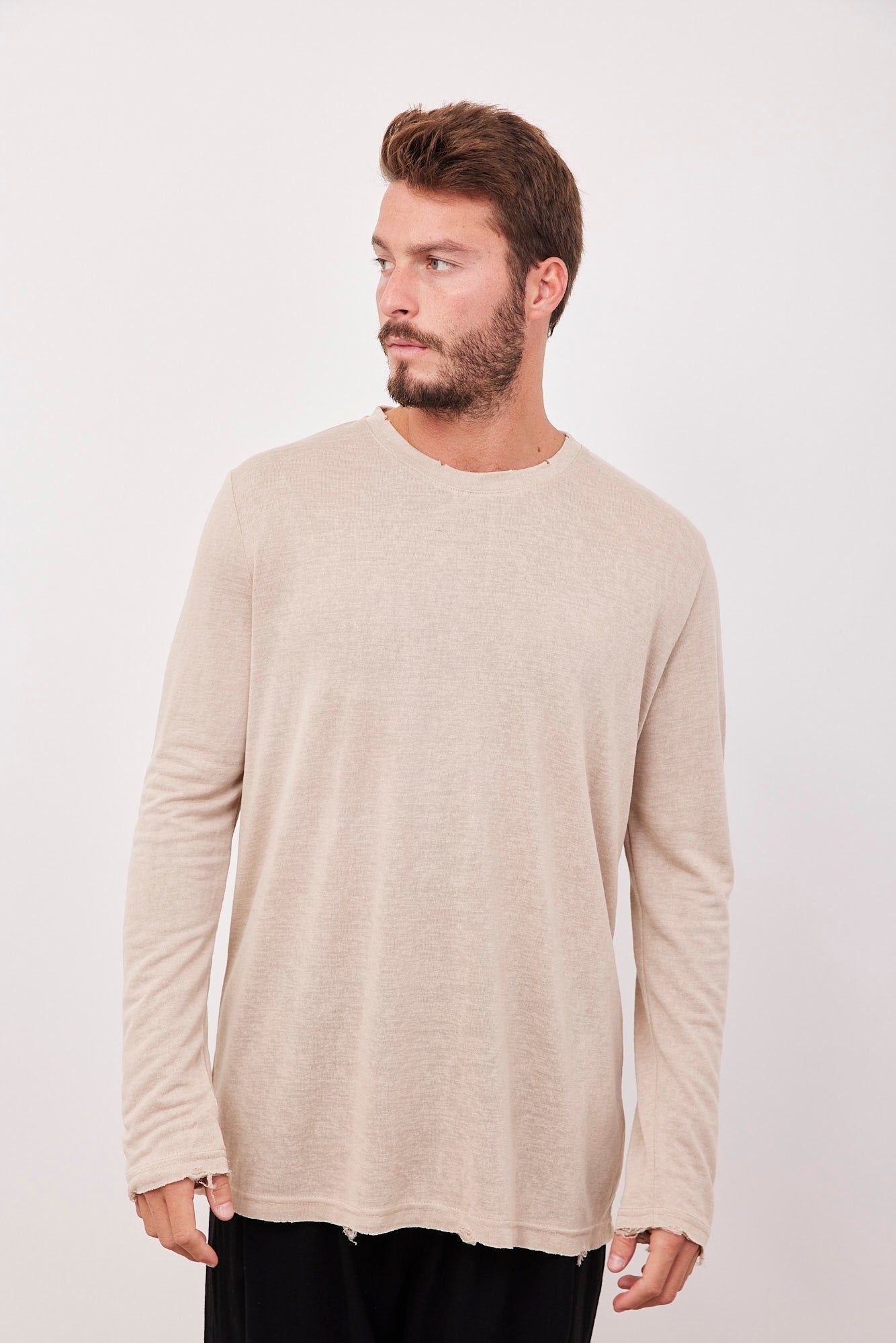 חולצת קרעים ארוכה במראה פשתן - ITAY BRANDS