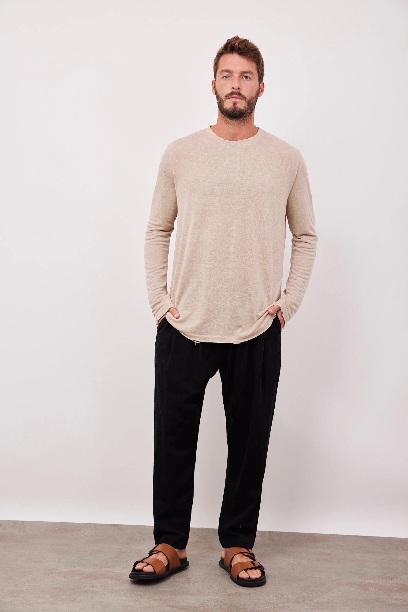 מכנסיים בשילוב פשתן בגזרה רחבה - ITAY BRANDS