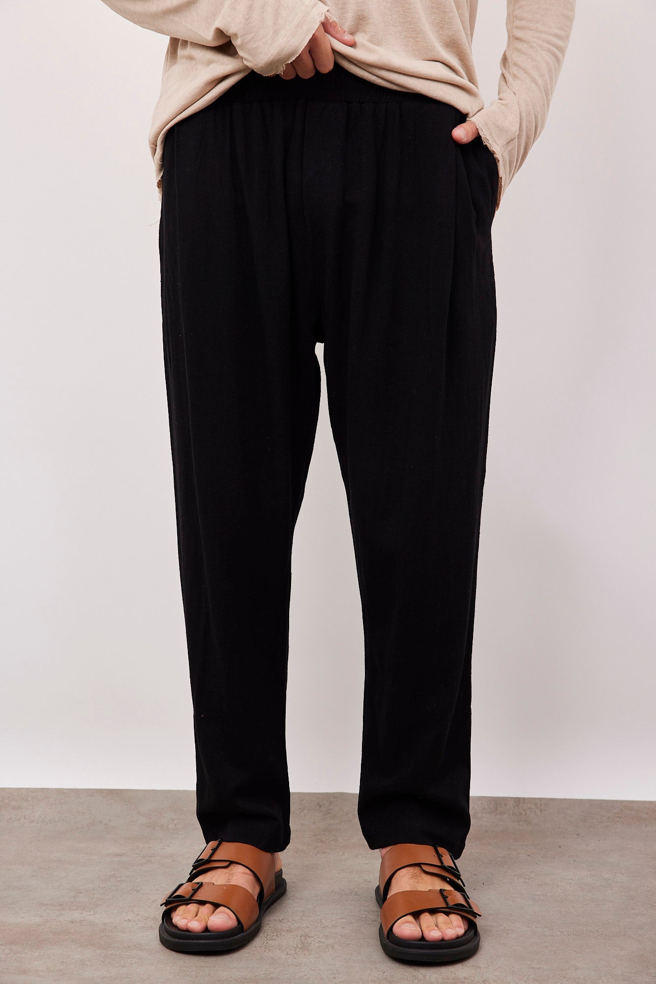 מכנסיים בשילוב פשתן בגזרה רחבה - ITAY BRANDS