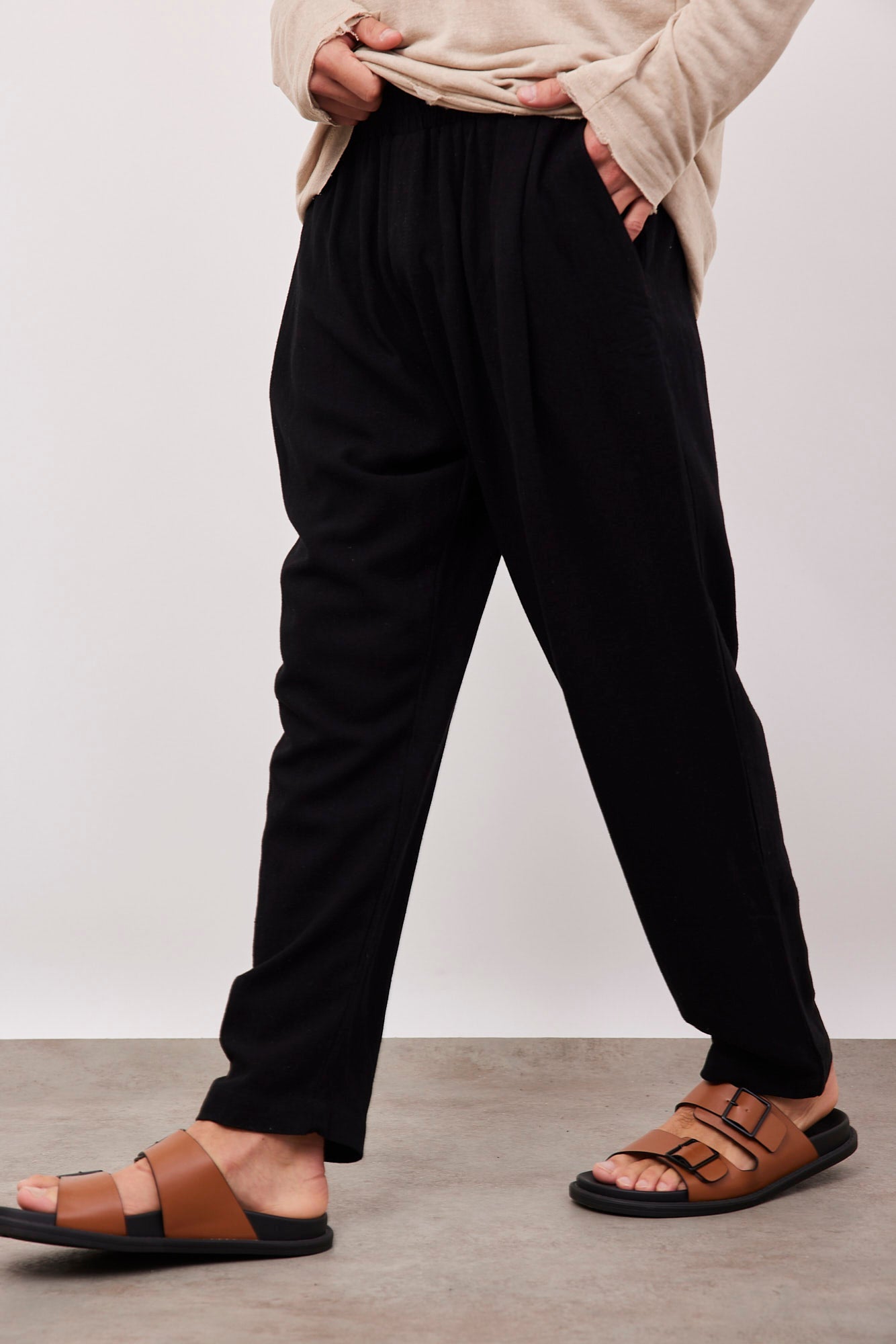 מכנסיים בשילוב פשתן בגזרה רחבה - ITAY BRANDS