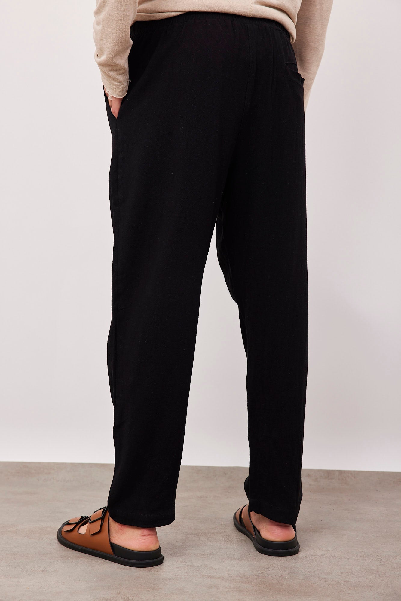 מכנסיים בשילוב פשתן בגזרה רחבה - ITAY BRANDS