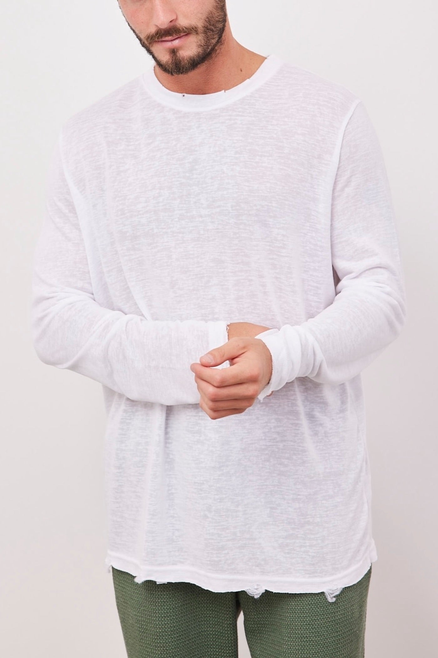 חולצת קרעים ארוכה במראה פשתן - ITAY BRANDS