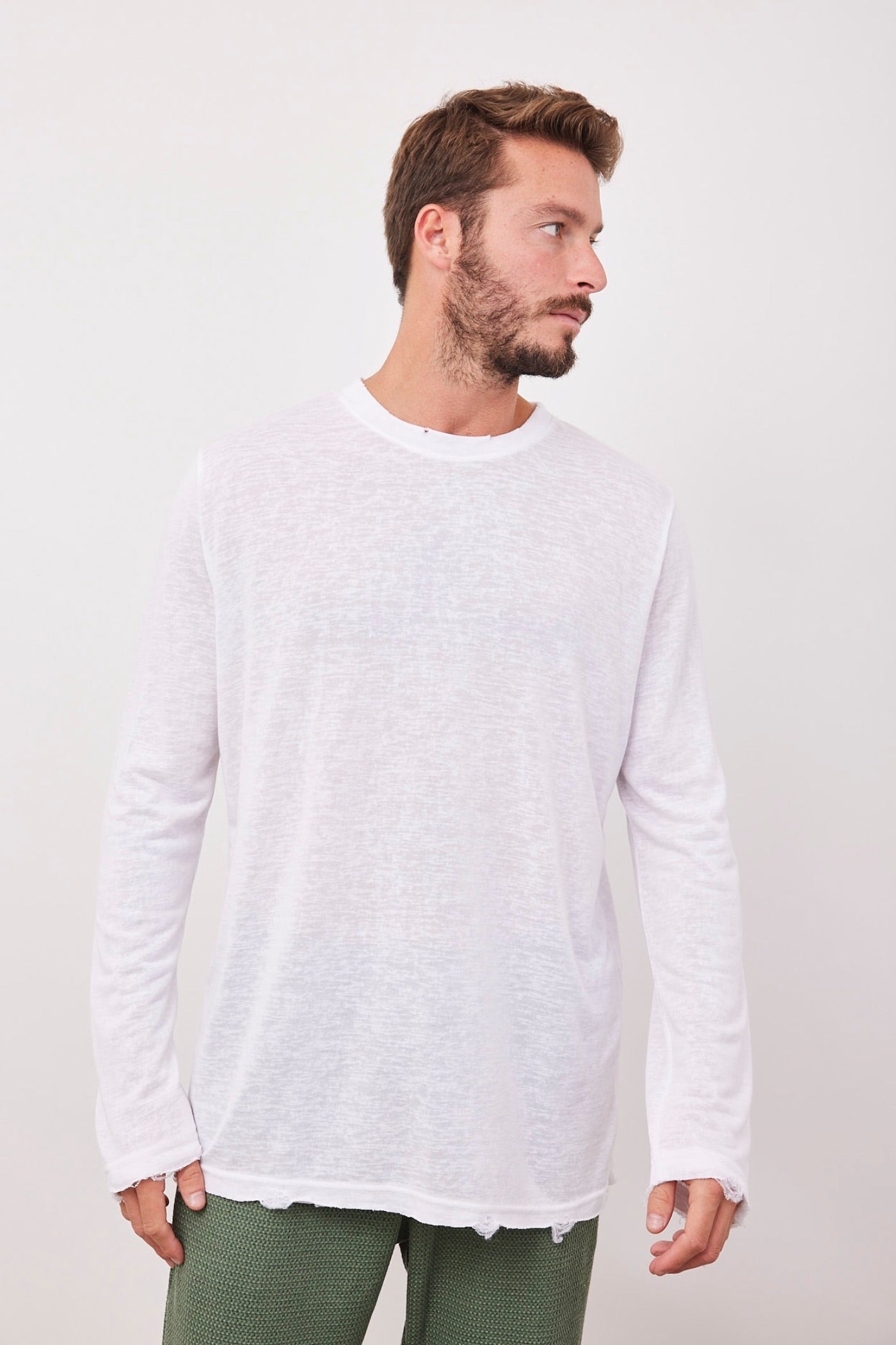 חולצת קרעים ארוכה במראה פשתן - ITAY BRANDS