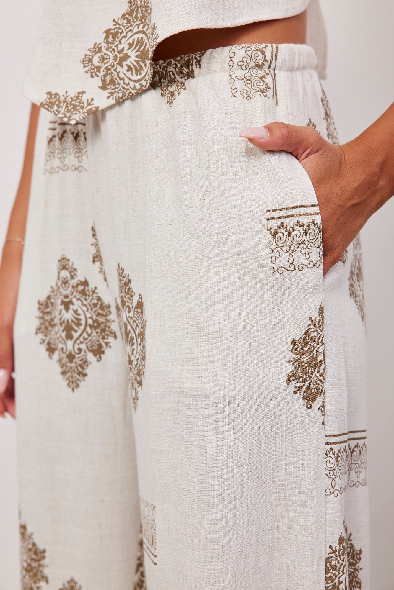 מכנסיים עם הדפס בשילוב פשתן - ITAY BRANDS